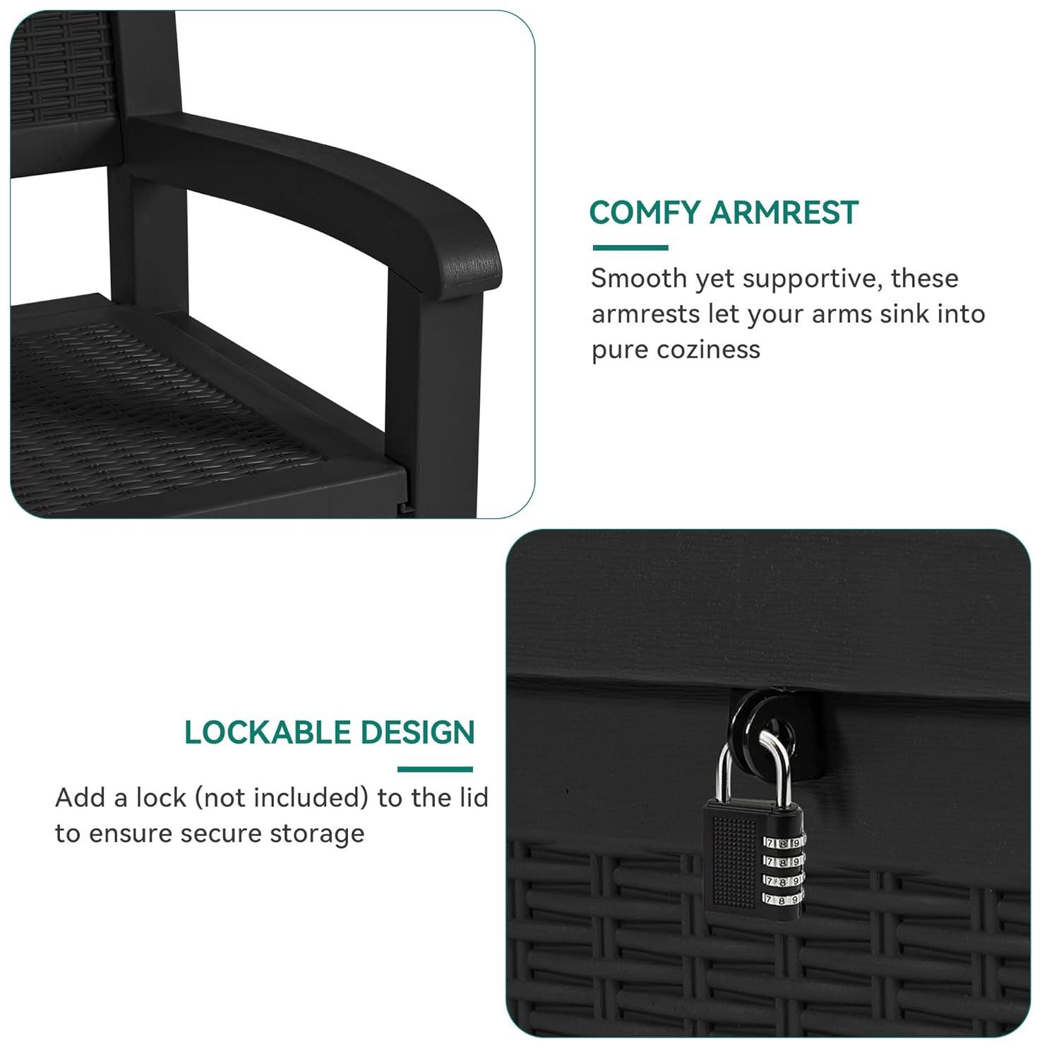 YITAHOME 32 Gallon Rattan Deck Box, Indoor Outdoor Storage Box for Patio Furniture, Pool Accessories, Cushions, Garden Tools, Sports Equipment, Waterproof Resin with Lockable Lid & Side Handles, Black