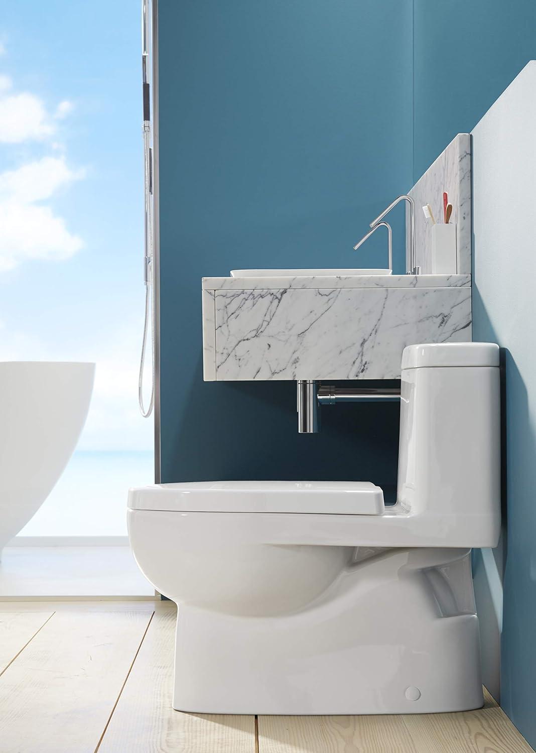 White Compact Elongated One-Piece Dual Flush Toilet