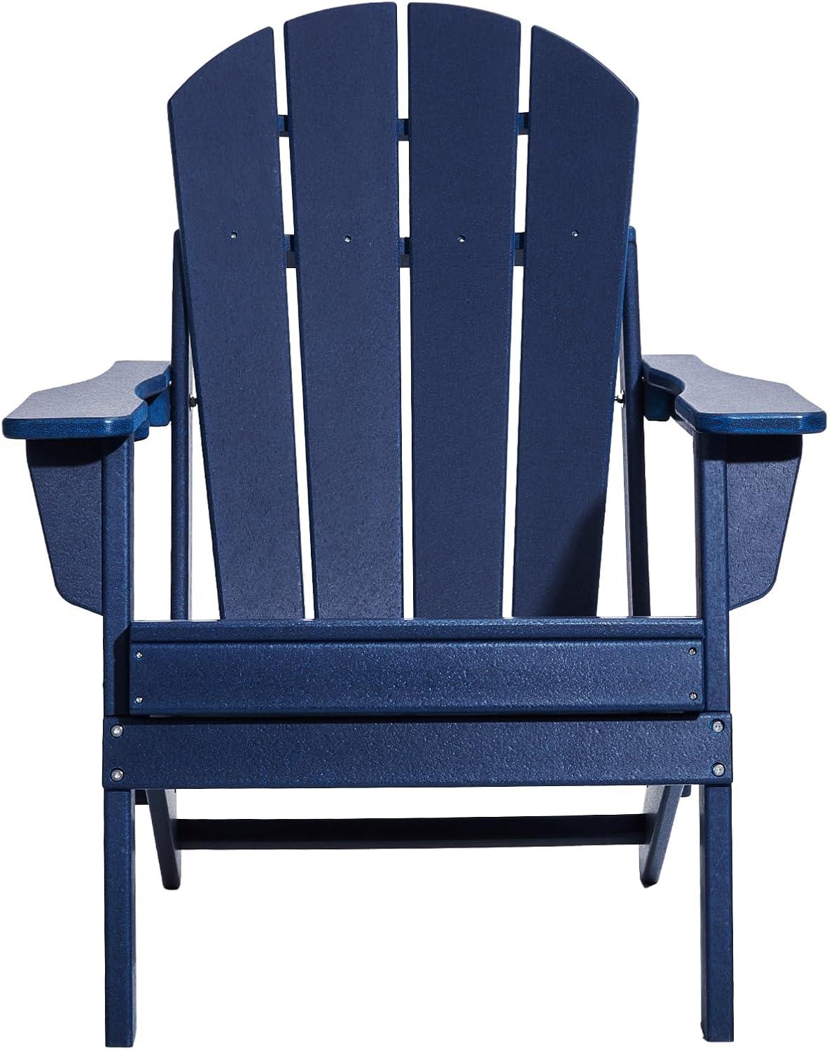 Navy Blue HDPE Folding Adirondack Chairs with Cup Holder, Set of 2