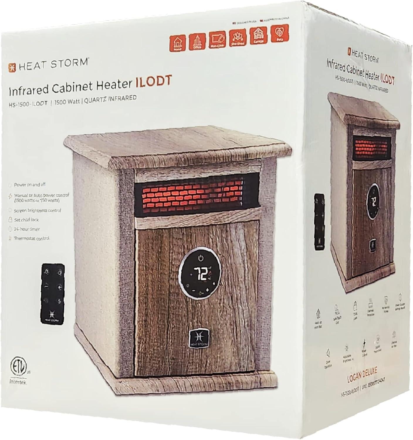 Heat Storm 1500 Watt 5200 BTU Electric High Efficiency Cabinet Space Heater with Adjustable Thermostat , Remote Included and with Digital Display