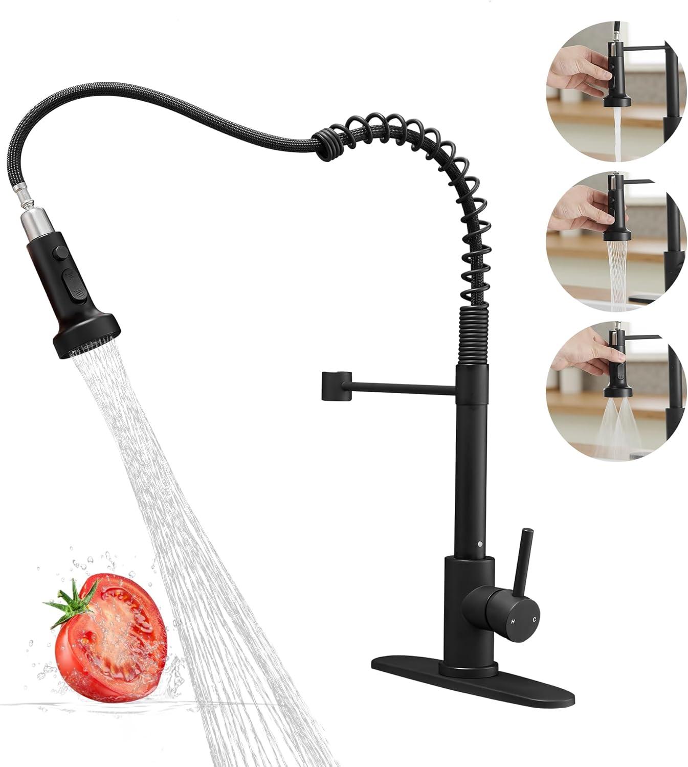 Matte Black Pull-Down Kitchen Faucet with 3-Mode Spray