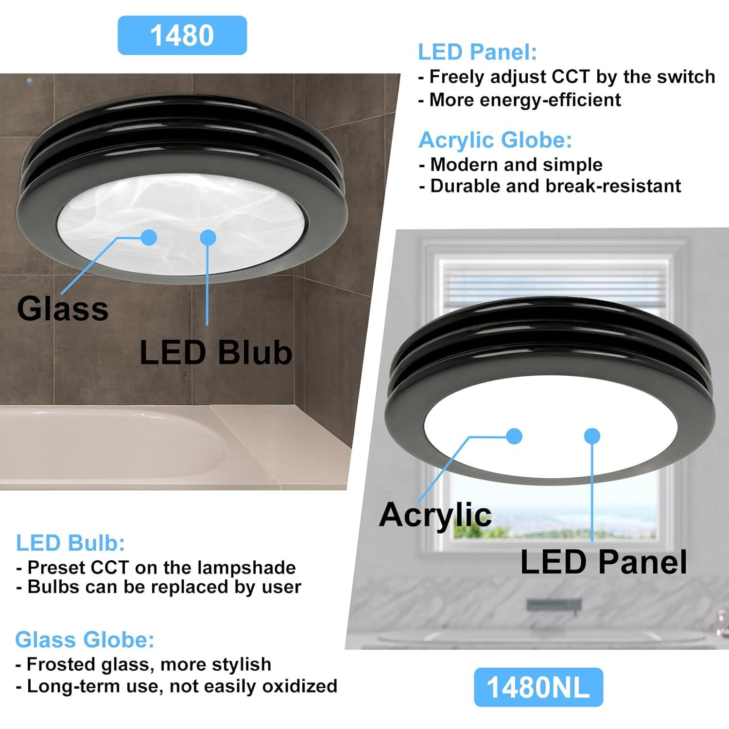 80 CFM Bathroom Fan with LED Light Round Ceiling Exhaust Ventilation Fan