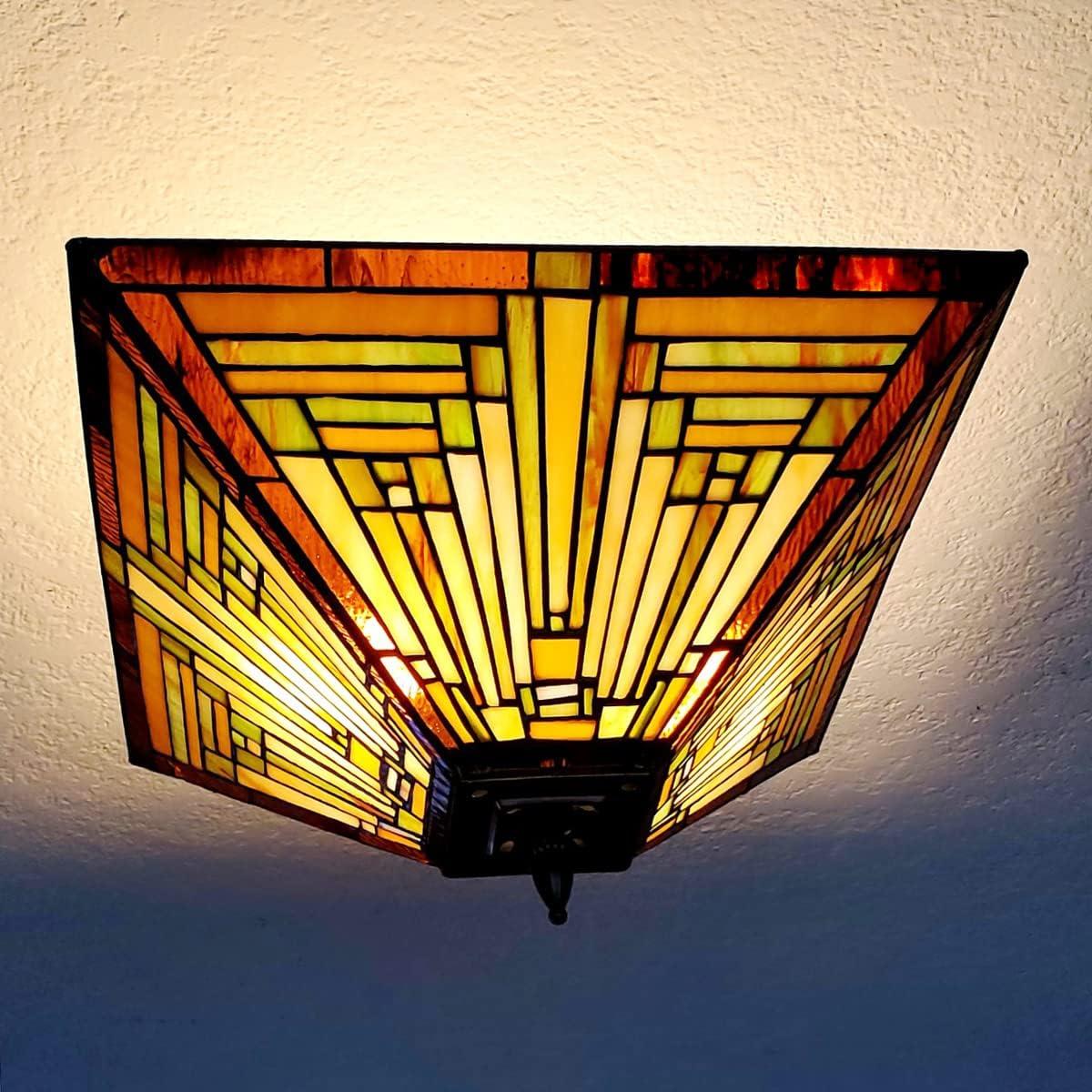 Chloe Lighting Innes Tiffany-Style 2 Light Mission Semi-Flush Ceiling Fixture 14" Shade