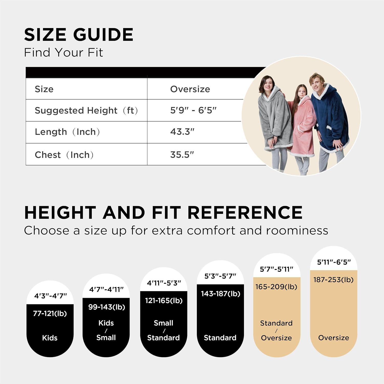 Bedsure Bedsure Blanket Hoodie - Sherpa Wearable Blankets For Women & Kids As Gifts For Women Men, Christmas Gifts Sweatshirt Blanket