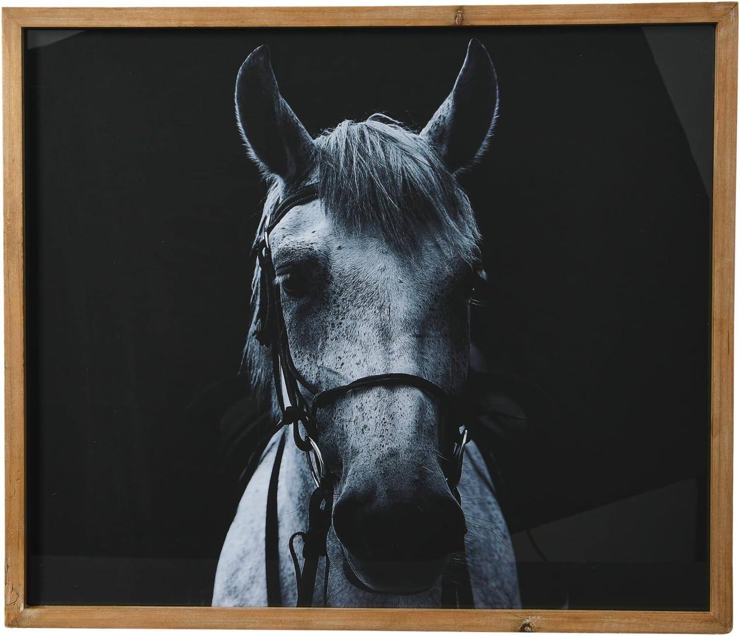 Creative Co-Op Black and White Equestrian Print with Wood Frame and Glass Cover