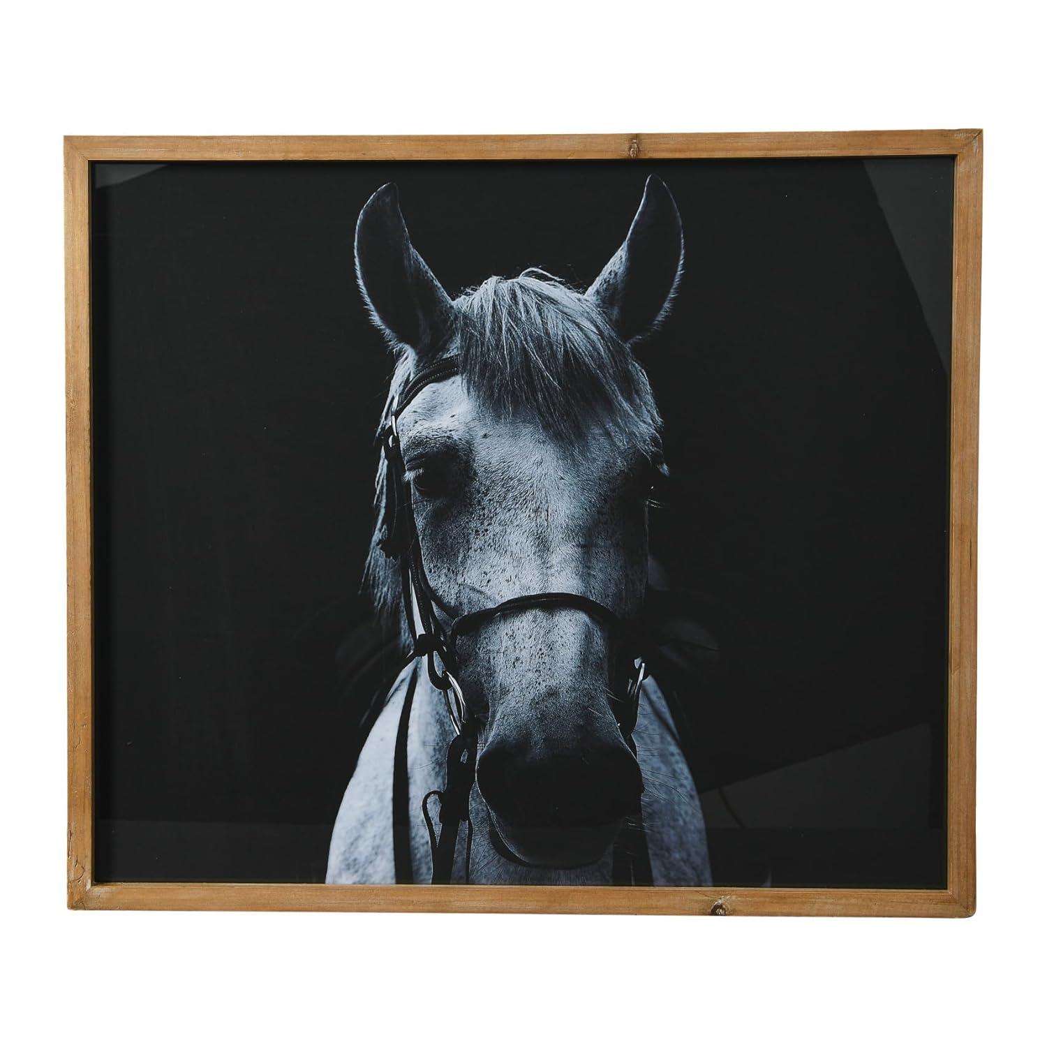 Creative Co-Op Black and White Equestrian Print with Wood Frame and Glass Cover