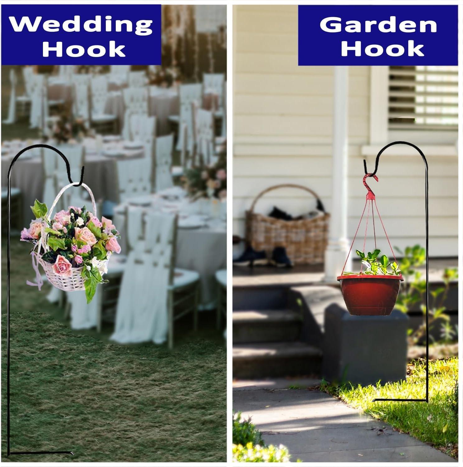 Black Metal 35-Inch Shepherd's Hooks for Garden Decor