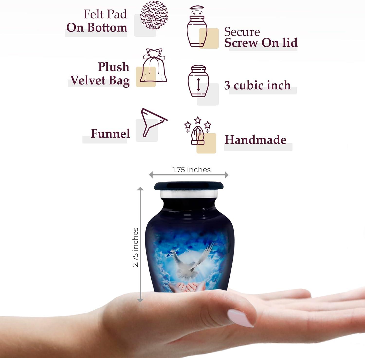 Trupoint Memorials Small Urns for Human Ashes Keepsake, Decorative Mini Cremation Urn for Adult Men & Women – Set of 4, Blue Dove