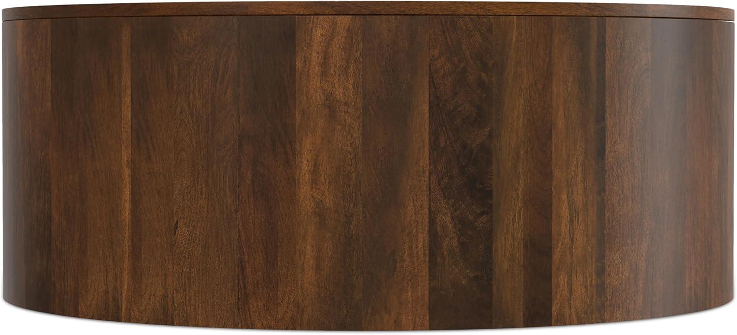 Millbury SOLID MANGO WOOD 36 inch Wide Round Contemporary Drum Coffee Table in Walnut Brown, Fully Assembled