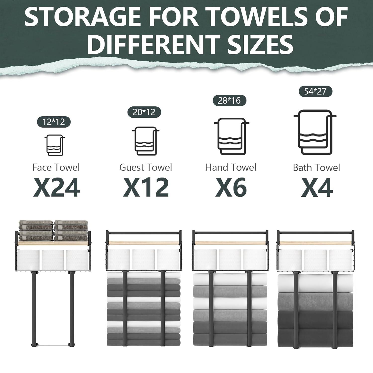 Towel Racks For Bathroom, Metal Towel Holder With Storage Basket,Wall Towel Rack For Rolled Towels, Towel Storage For Small Bathroom,Bathroom Shelves