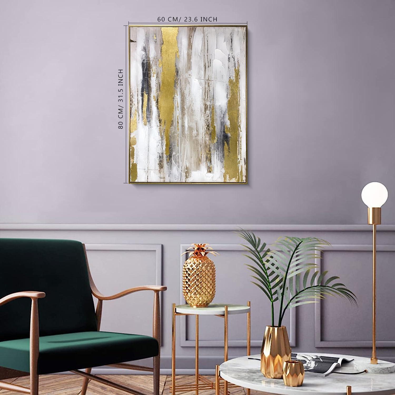 Gold and Gray Abstract Canvas Wall Art with Texture