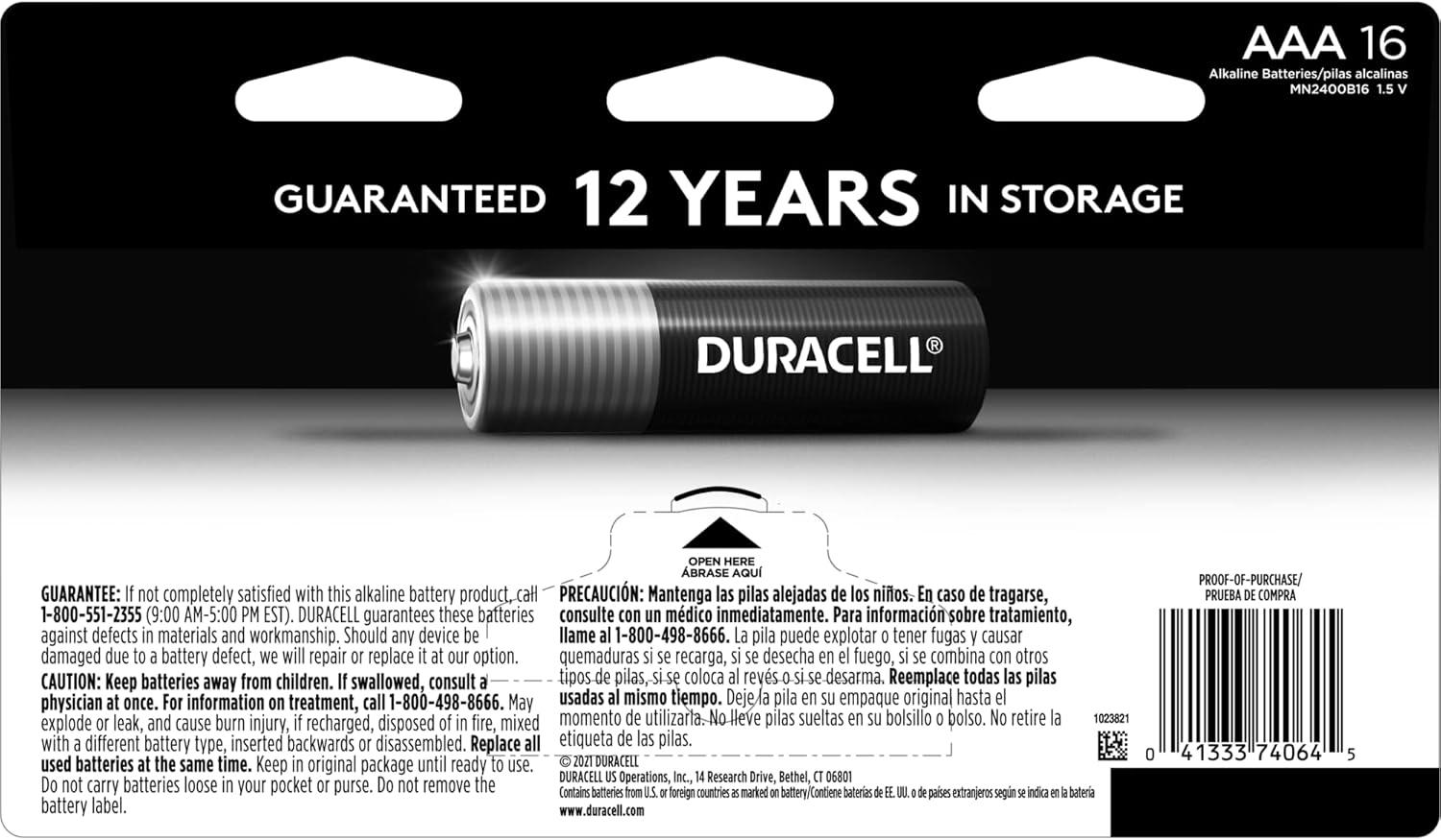 Duracell Coppertop AAA Battery with POWER BOOST™, 16 Pack Long-Lasting Batteries