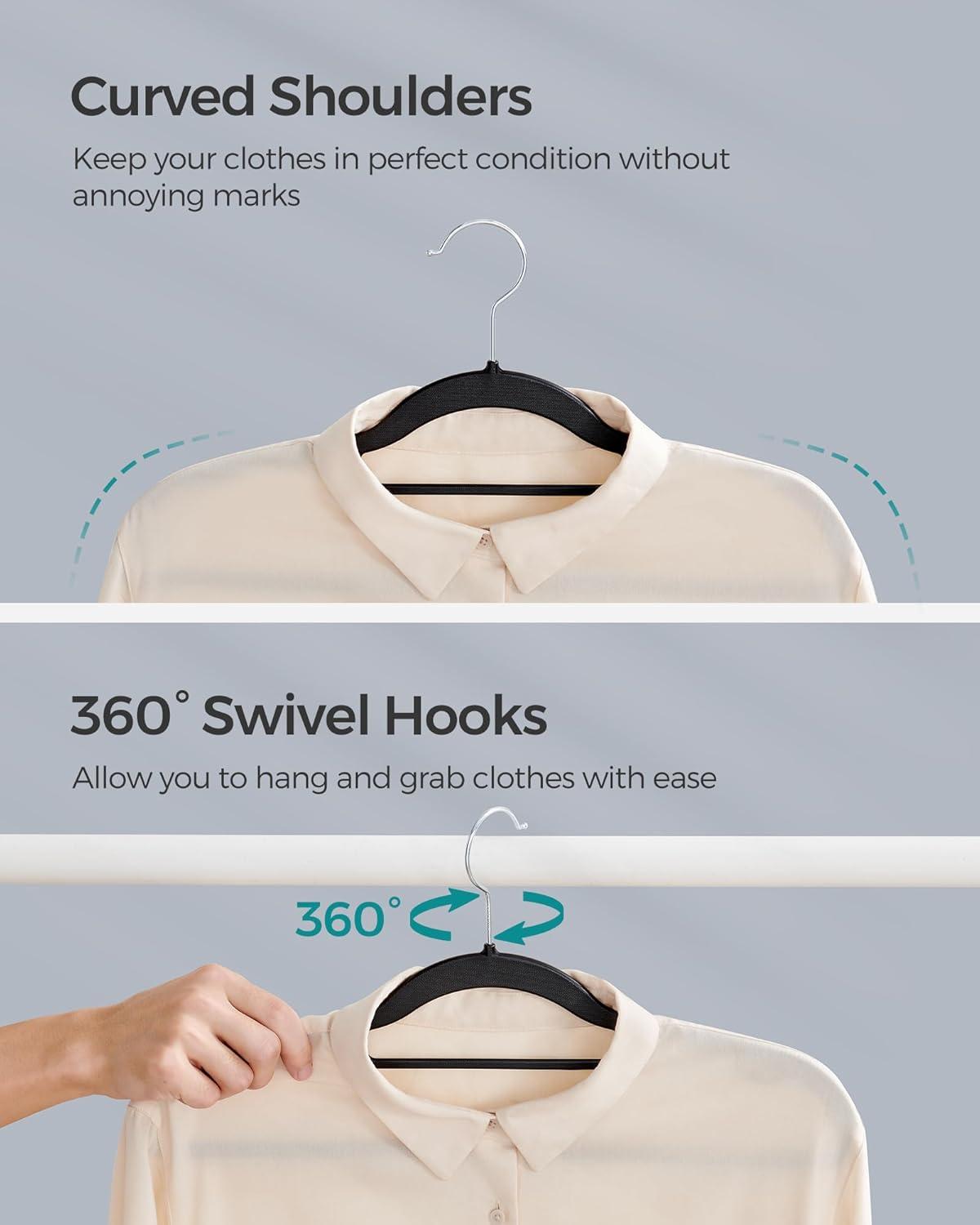 SONGMICS Pack of 30 Coat Hangers, Space-Saving Plastic Clothes Hangers, Non-Slip, 0.2 Inches Slim, 16.5 Inches Wide, 360° Swivel Silver Hook, Light and Dark Gray UCRP20G30