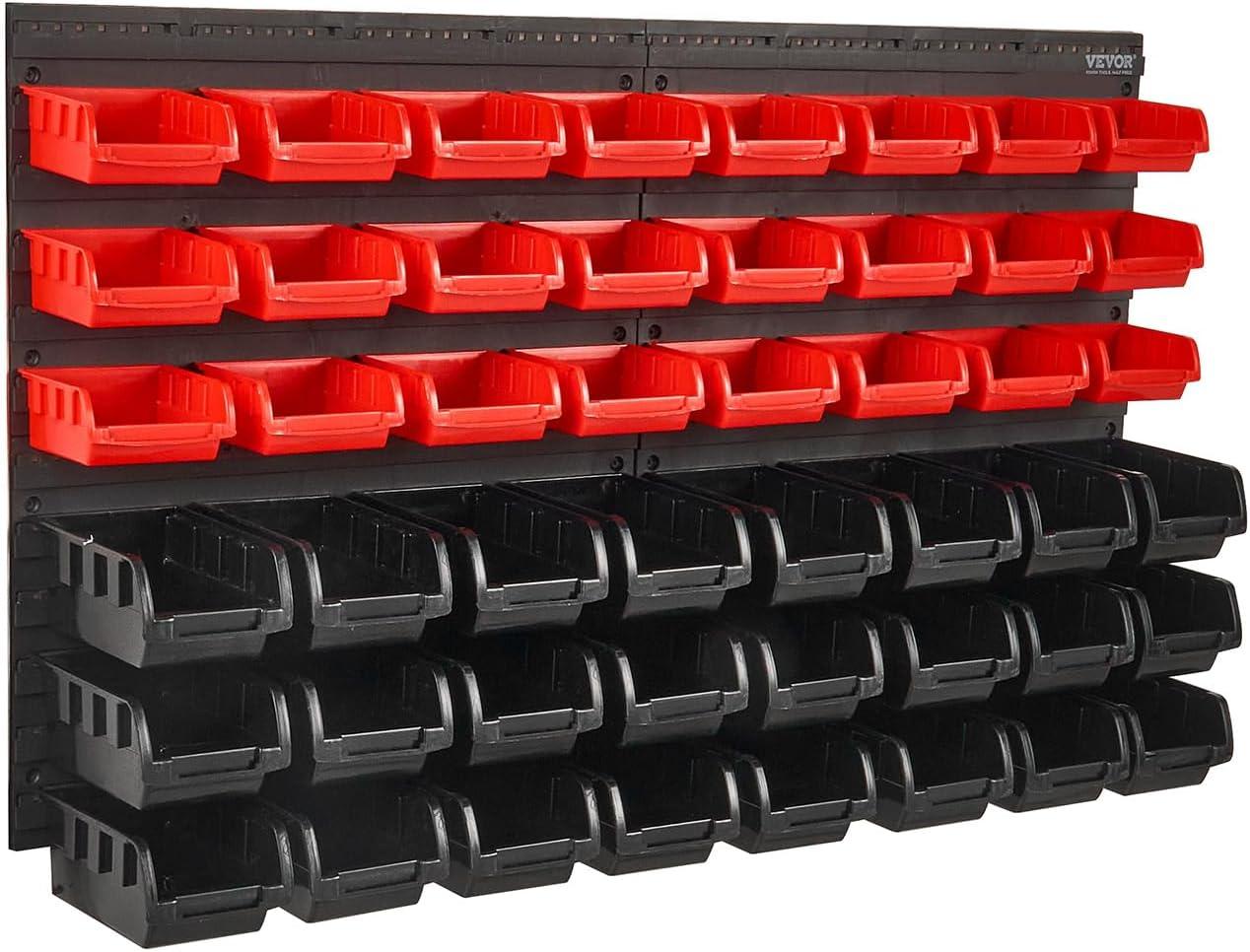 VEVOR Wall Mounted Storage Bins, 48-Bin Parts Rack Organizer Garage Plastic Shop Tool with Wall Panels, Tool Organizer for Nuts, Bolts, Screws