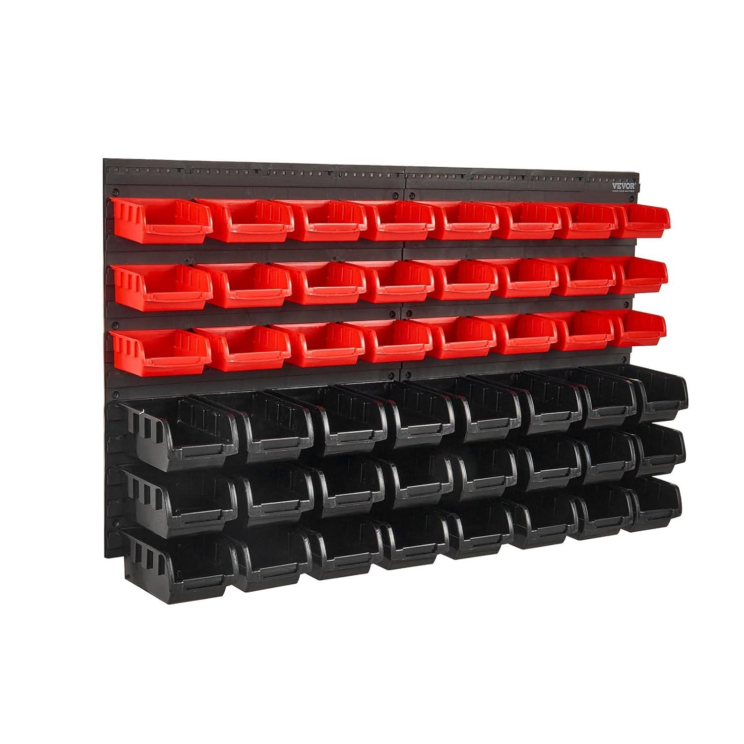 VEVOR Wall Mounted Storage Bins, 48-Bin Parts Rack Organizer Garage Plastic Shop Tool with Wall Panels, Tool Organizer for Nuts, Bolts, Screws