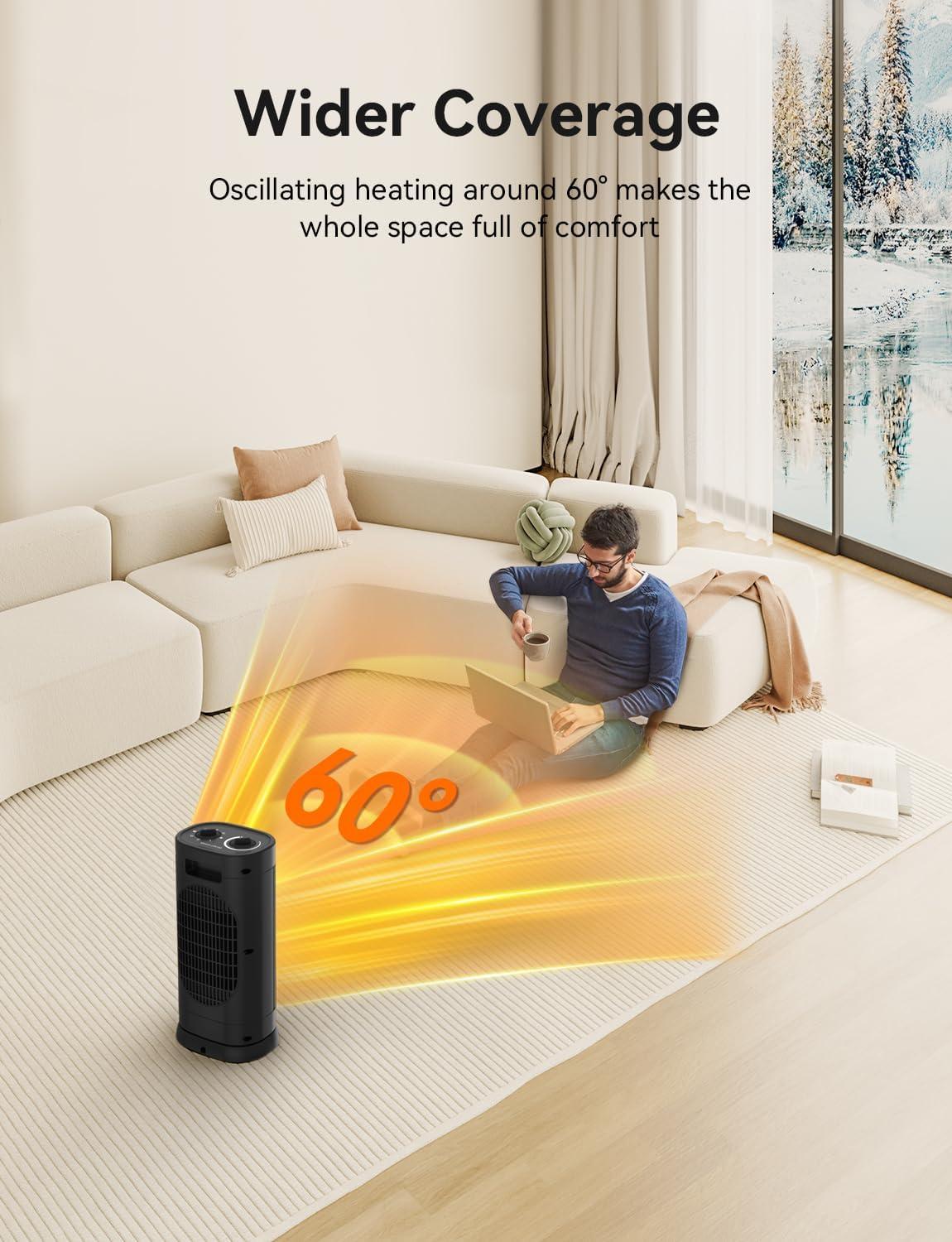 1500W Space Heaters for Indoor Use, Portable PTC Ceramic Space Heater, Small Space Heater with Thermostat, Three Modes, Overheat and Tip-Over Protection for Office Home