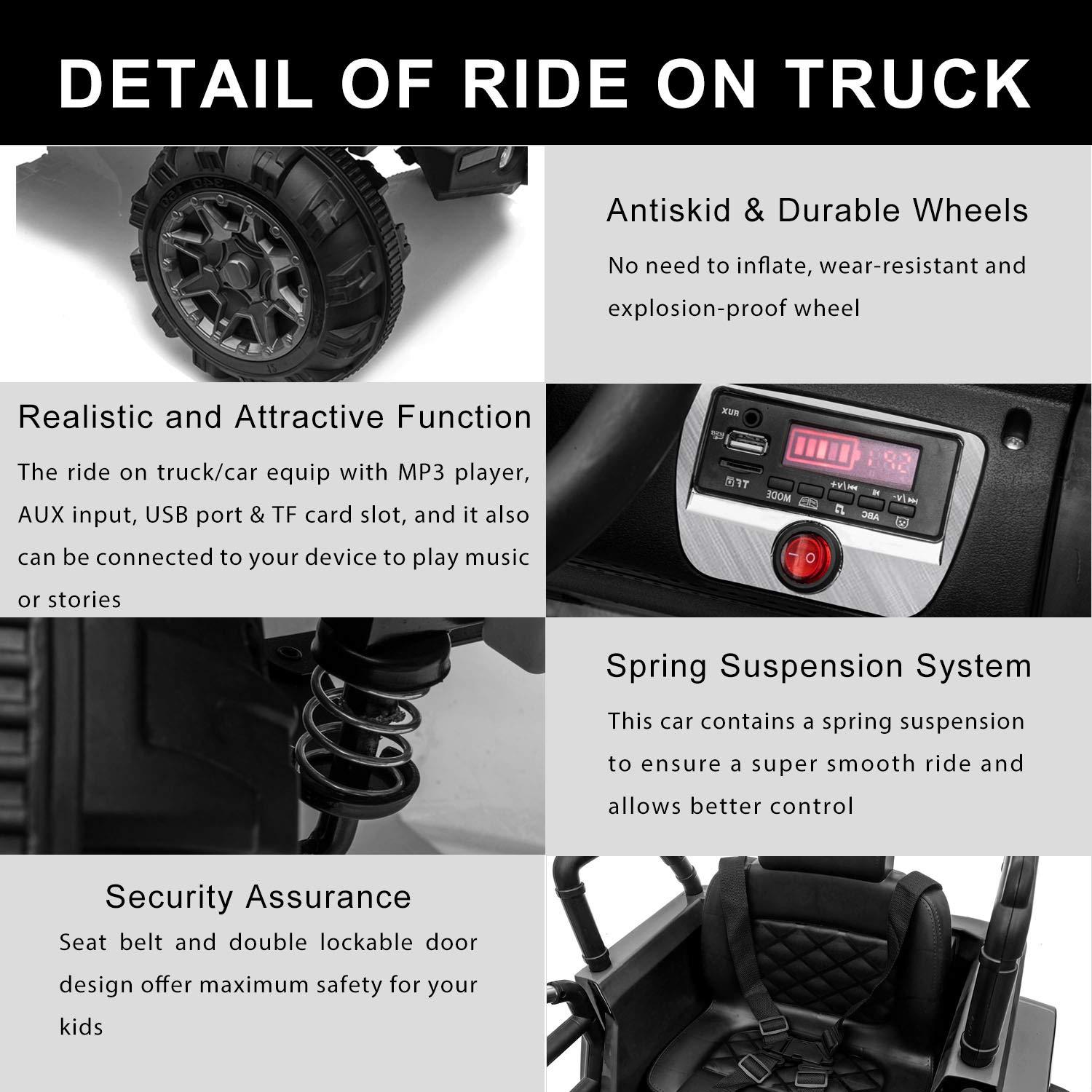 Ancheer 24V Real 2 Seater Ride On Toys Electric SUV Jeep Car With Remote Control,2WD/4WD Switchable, 4X100W Motor, Bluetooth, Music, USB, Lights