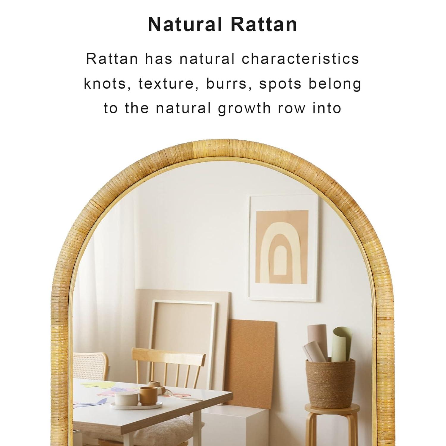 Bay Isle Home™ Elize Arch Handcrafted Rattan Wall Mirror, Natural Boho Décor Accent, For Livingroom, Bedroom