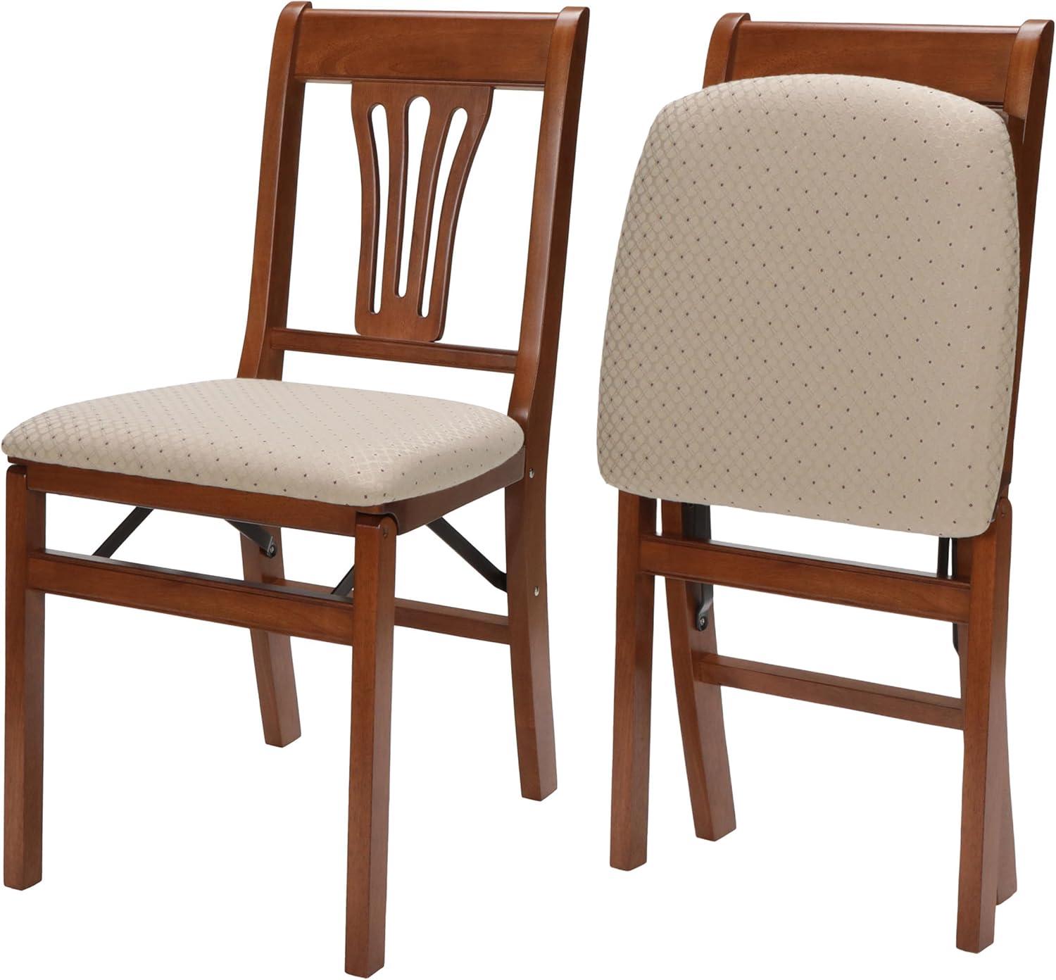 Set of 2 Stakmore Folding Chair with Blush Seat - Brown: Upholstered, No Assembly, Hardwood Frame