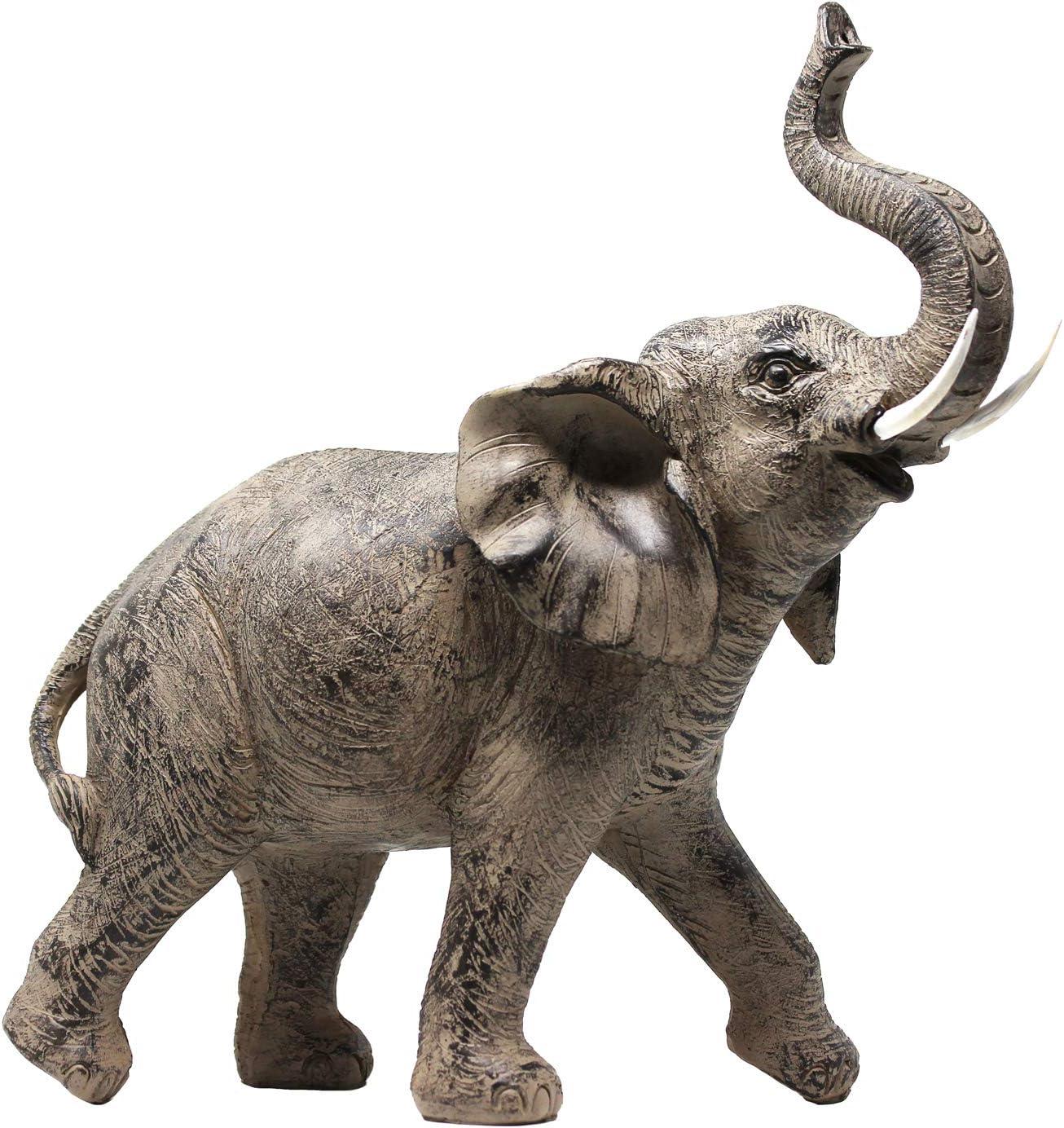 Seraphic Large 13" African Elephant Statue Gifts for Women, Big Elephant Decor Scuplture with Trunk Up for Home DEcor