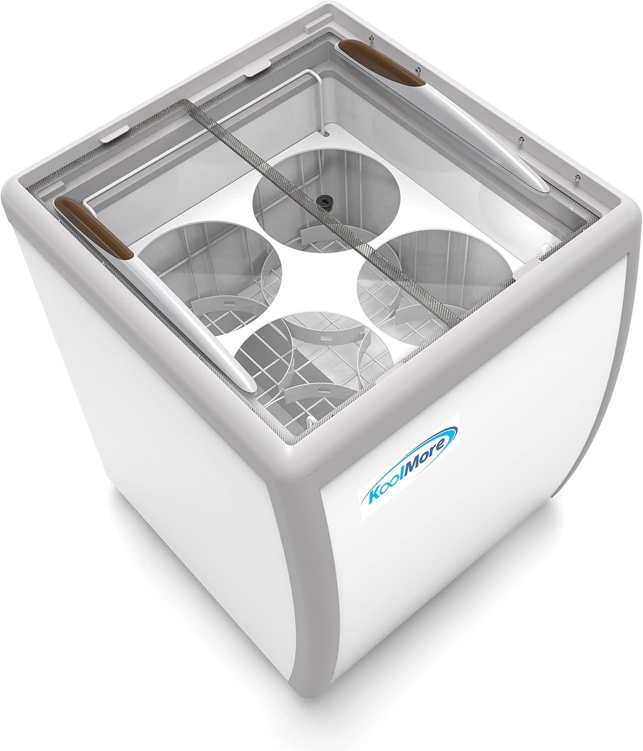 KoolMore 26 in. 4 Tub Ice Cream Dipping Cabinet Display Freezer with Sliding Glass Door and Sneeze Guard, 6 cu. ft. KM-ICD-26SD-FG.