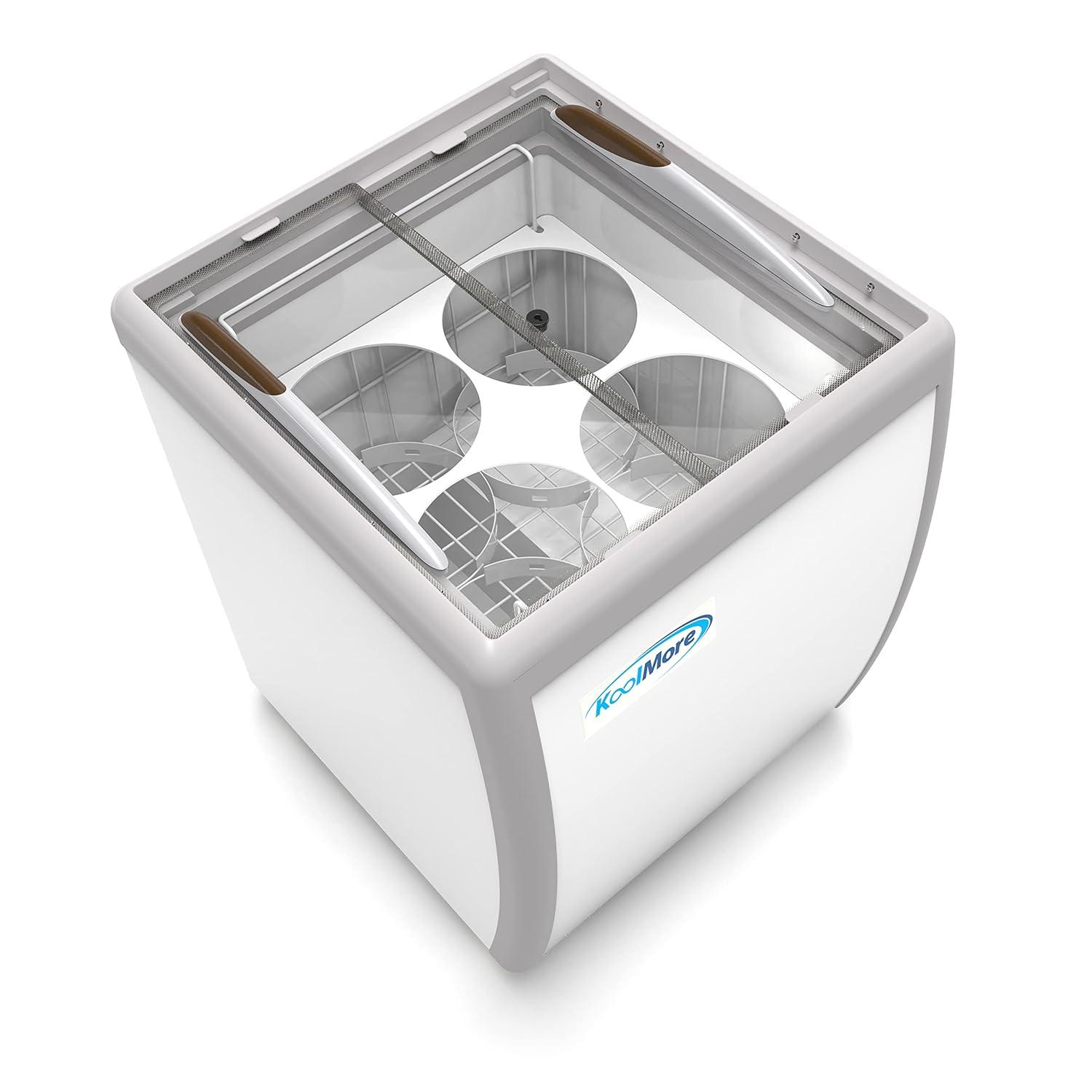 KoolMore 26 in. 4 Tub Ice Cream Dipping Cabinet Display Freezer with Sliding Glass Door and Sneeze Guard, 6 cu. ft. KM-ICD-26SD-FG.