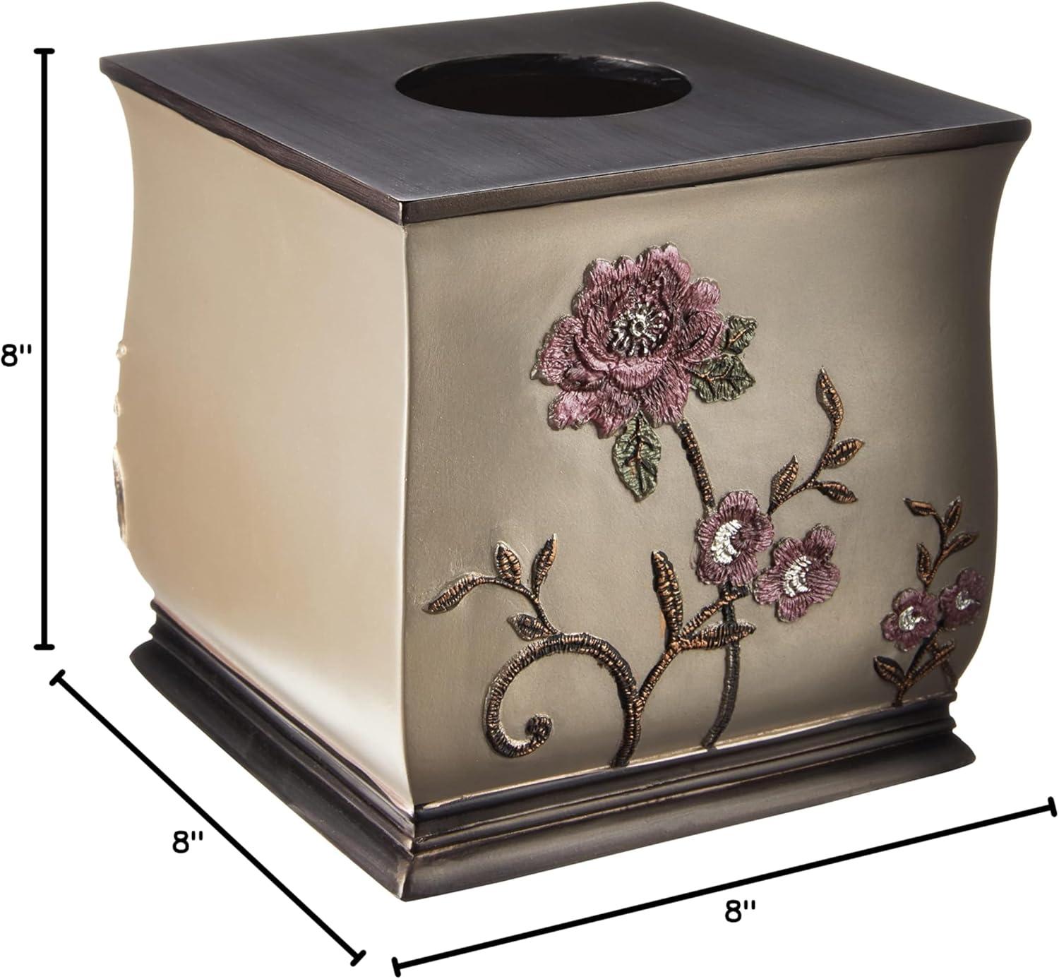 Larissa Brown Resin Tissue Box with Rose Design