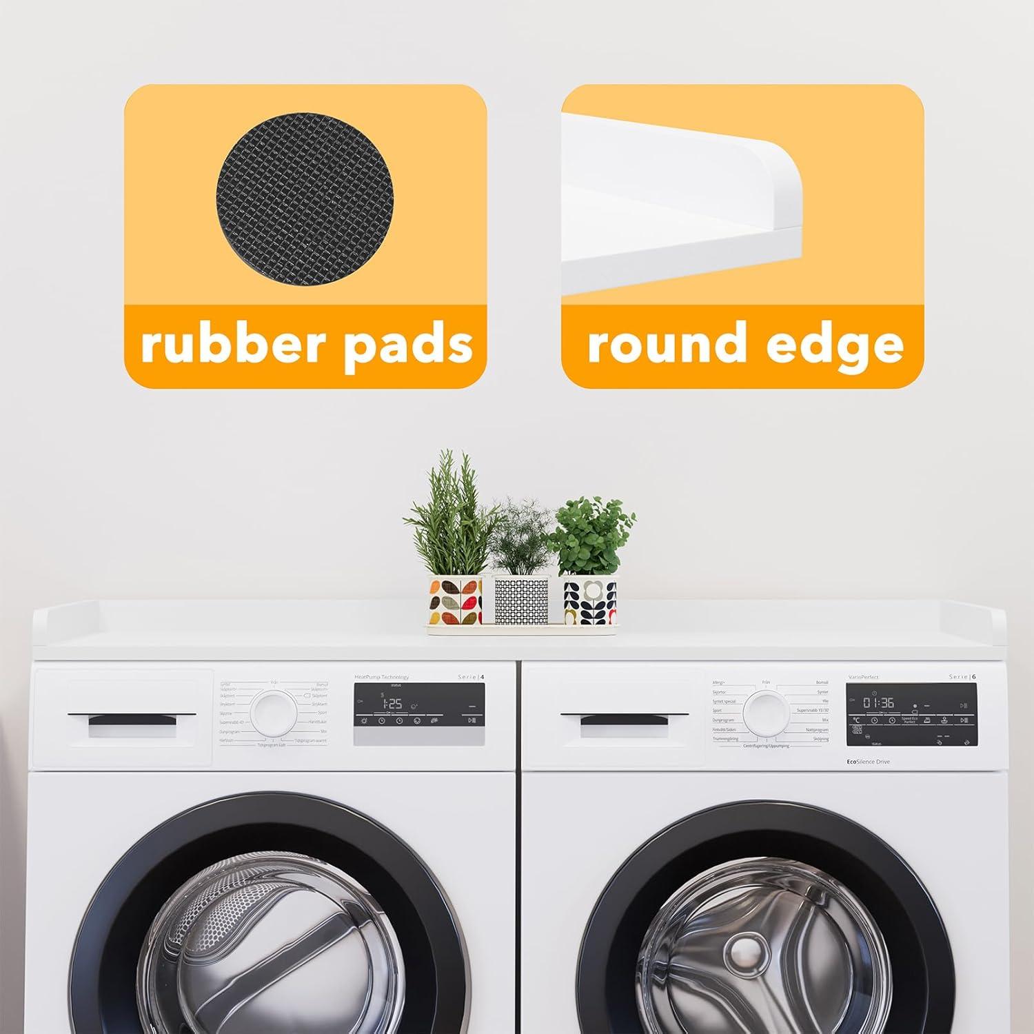 SpaceAid Washer Dryer Countertop, Laundry Wood Shelf Topper with Edge, 54" Width x 27.5" Depth Cover Guard Organizer for Washer and Dryer Laundry Hamper Counter Storage Organization (White)