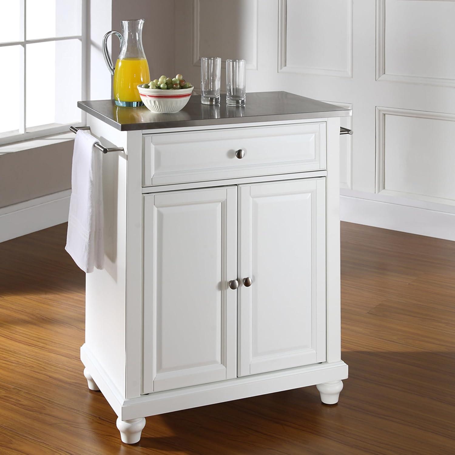 Cambridge Stainless Steel Top Portable Kitchen Island - White - Crosley: Hardwood Frame, Adjustable Shelves