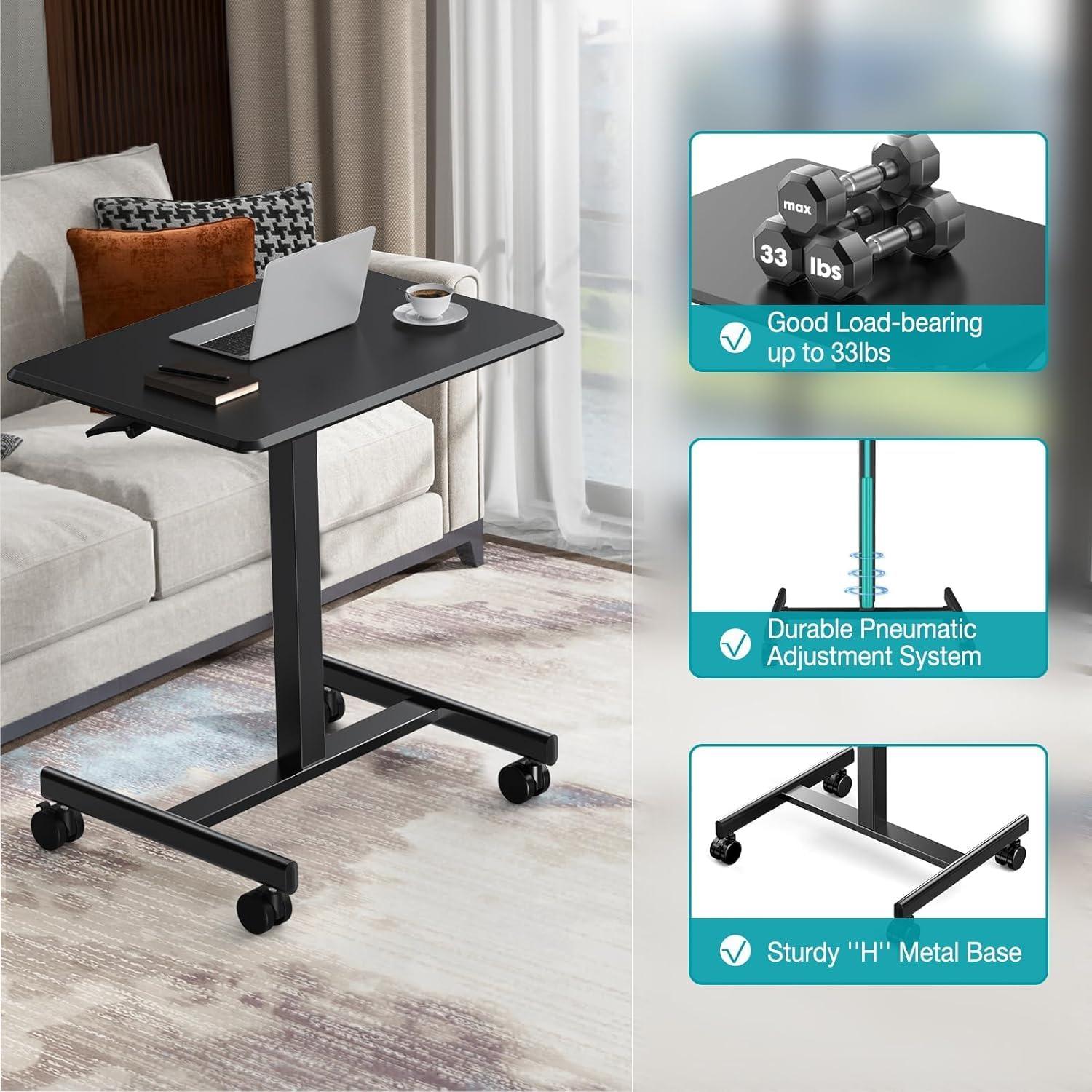 Black Adjustable Height Standing Laptop Desk with Drawer