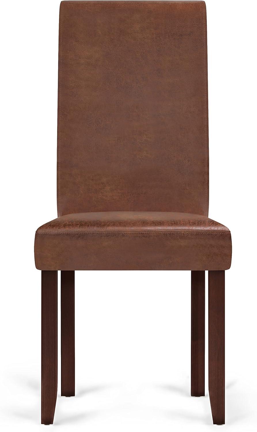 Simpli Home Acadian Transitional Parson Dining Chair (Set of 2) in Distressed Saddle Brown Faux Leather