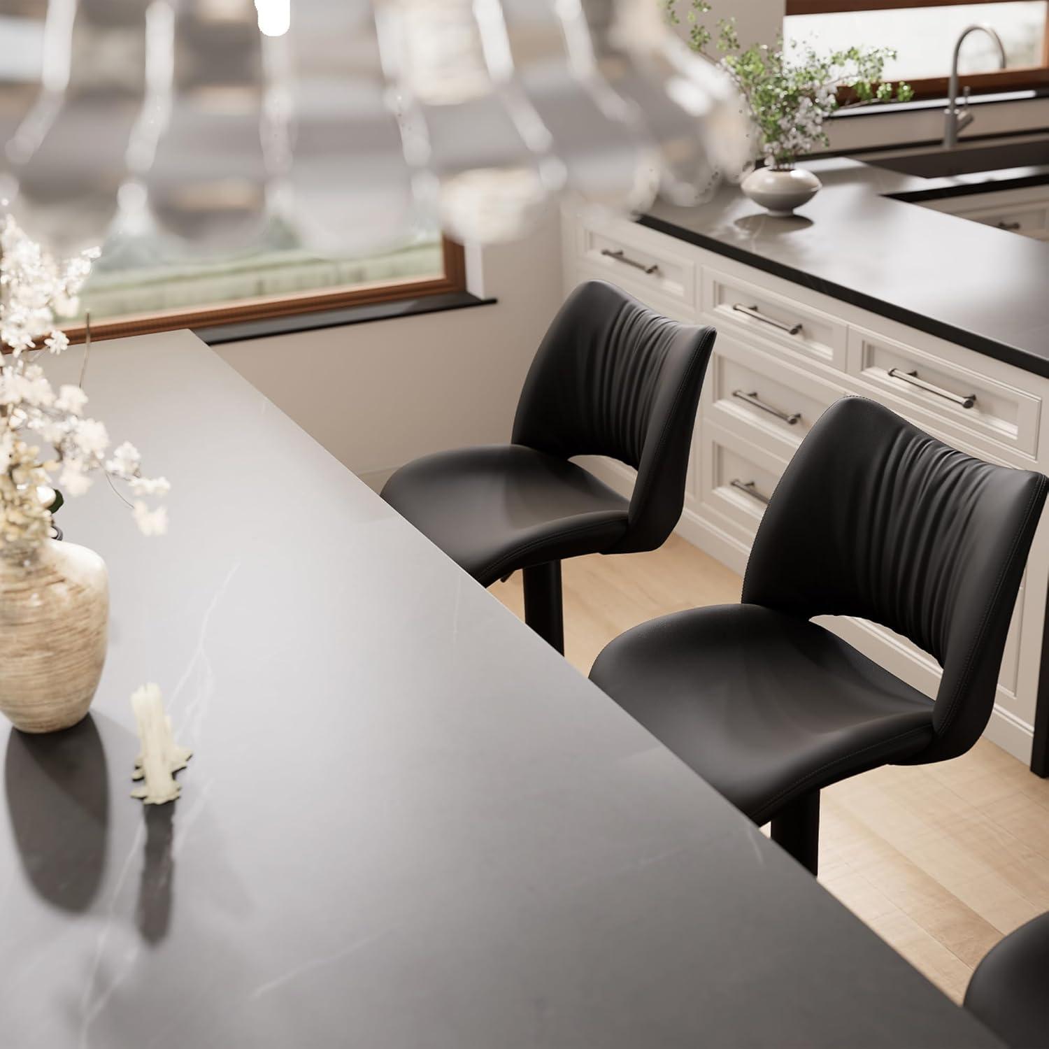 Khaki Adjustable Swivel Faux Leather Bar Stools with Metal Base