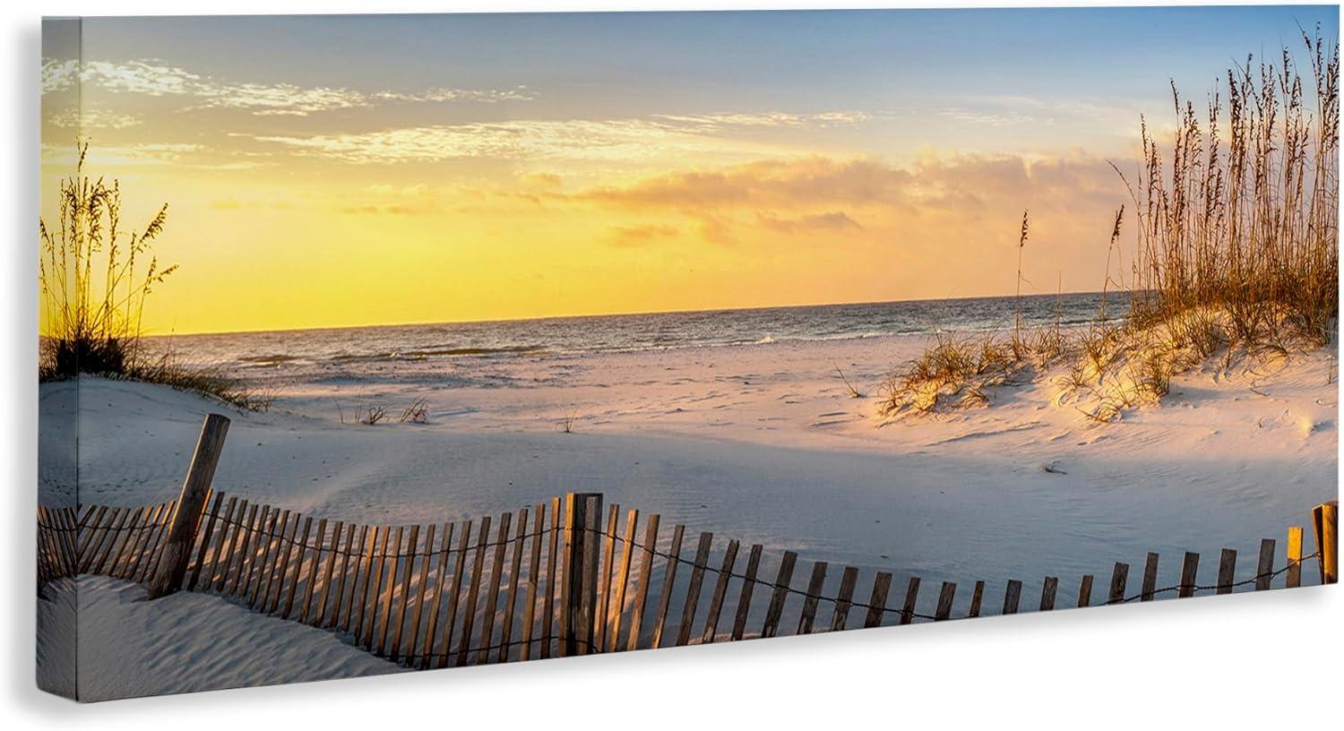 Panoramic Coastal Beach Sunrise Canvas Wall Art, 30 x 13 in