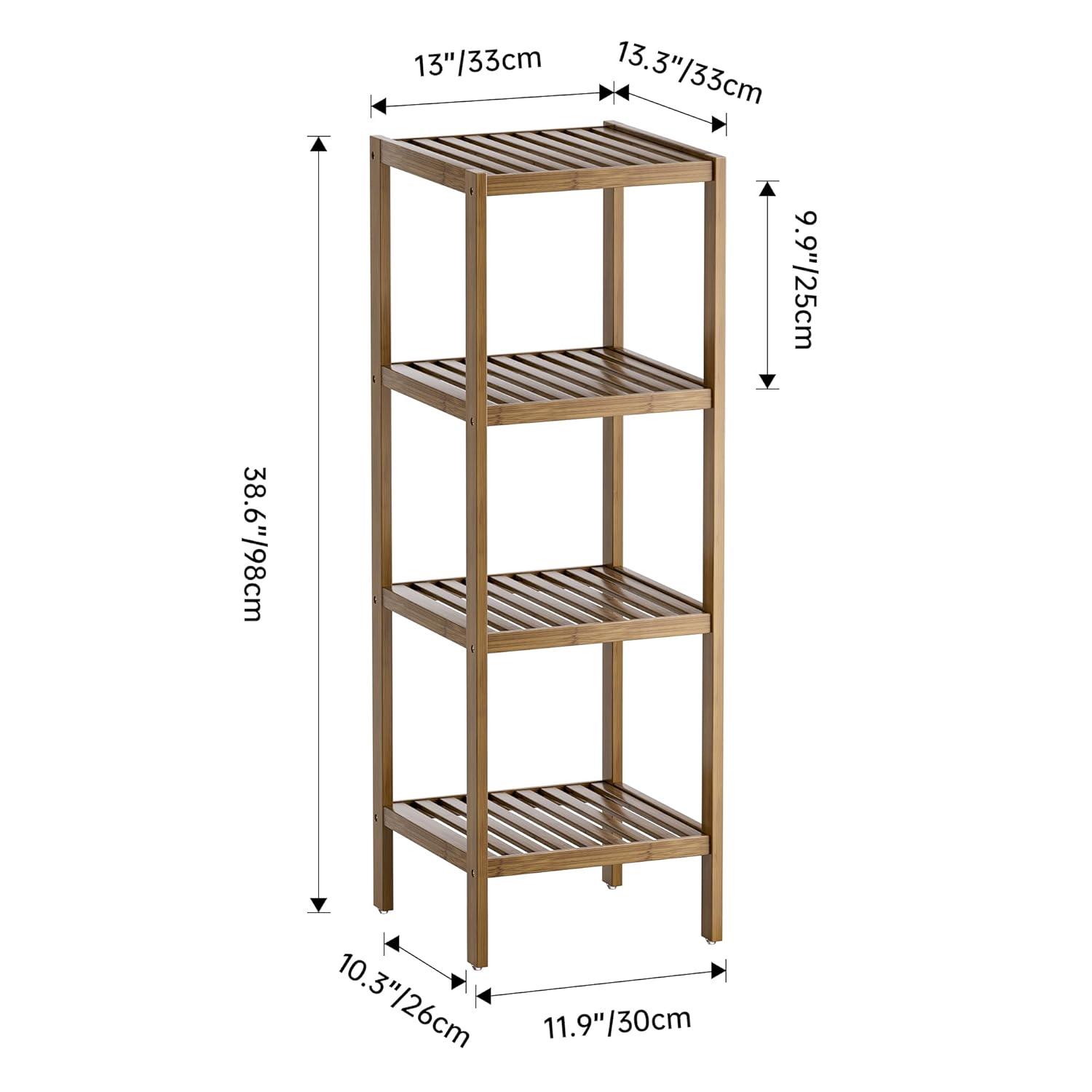 Bathroom Storage Shelf, 4-Tier Bamboo Rack Organizer, Multifunctional Shelving Unit For Living Room Bedroom Kitchen (Black)