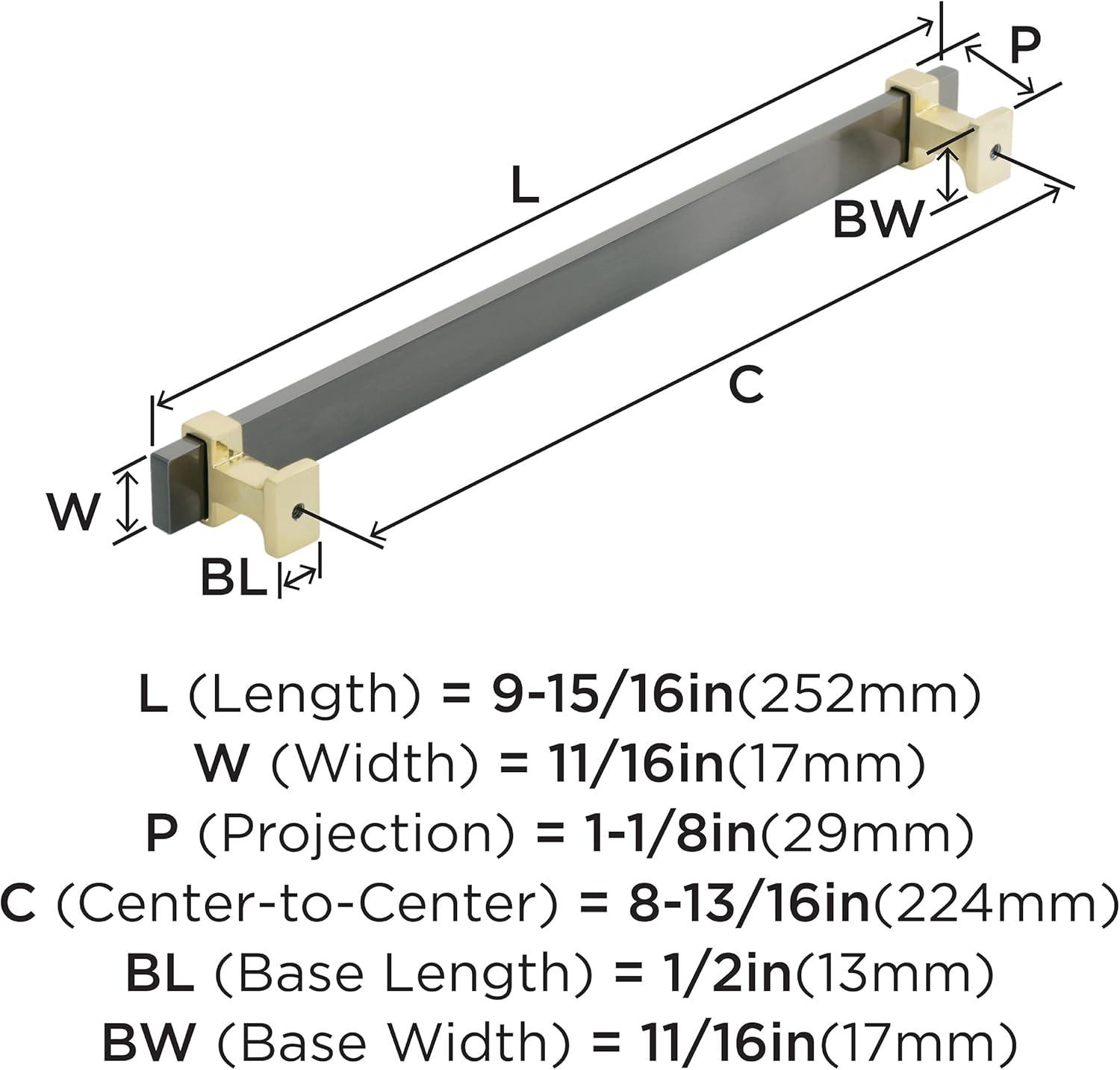 Overton 8-13/16 inch Black Chrome and Brushed Gold Bar Pull