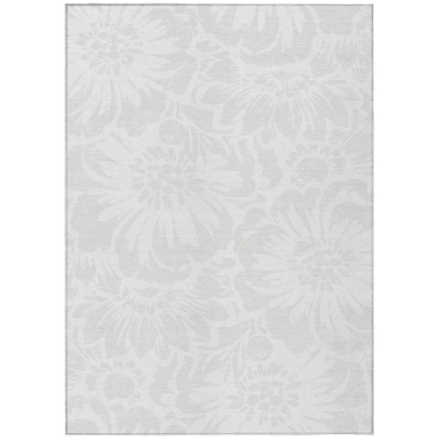 Ivory Floral Synthetic Washable Rectangular Rug 2'6" x 3'10"