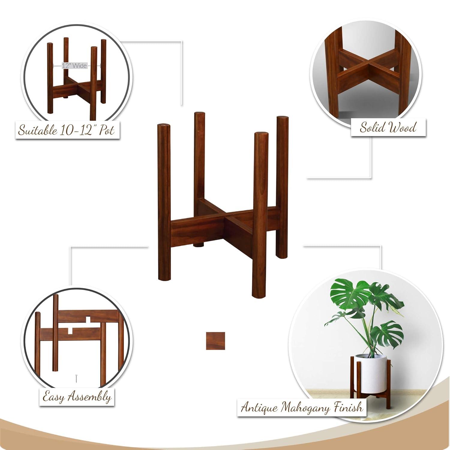 Casual Home Mid-Century Modern Wood Plant Display Stand, Antique Mahogany