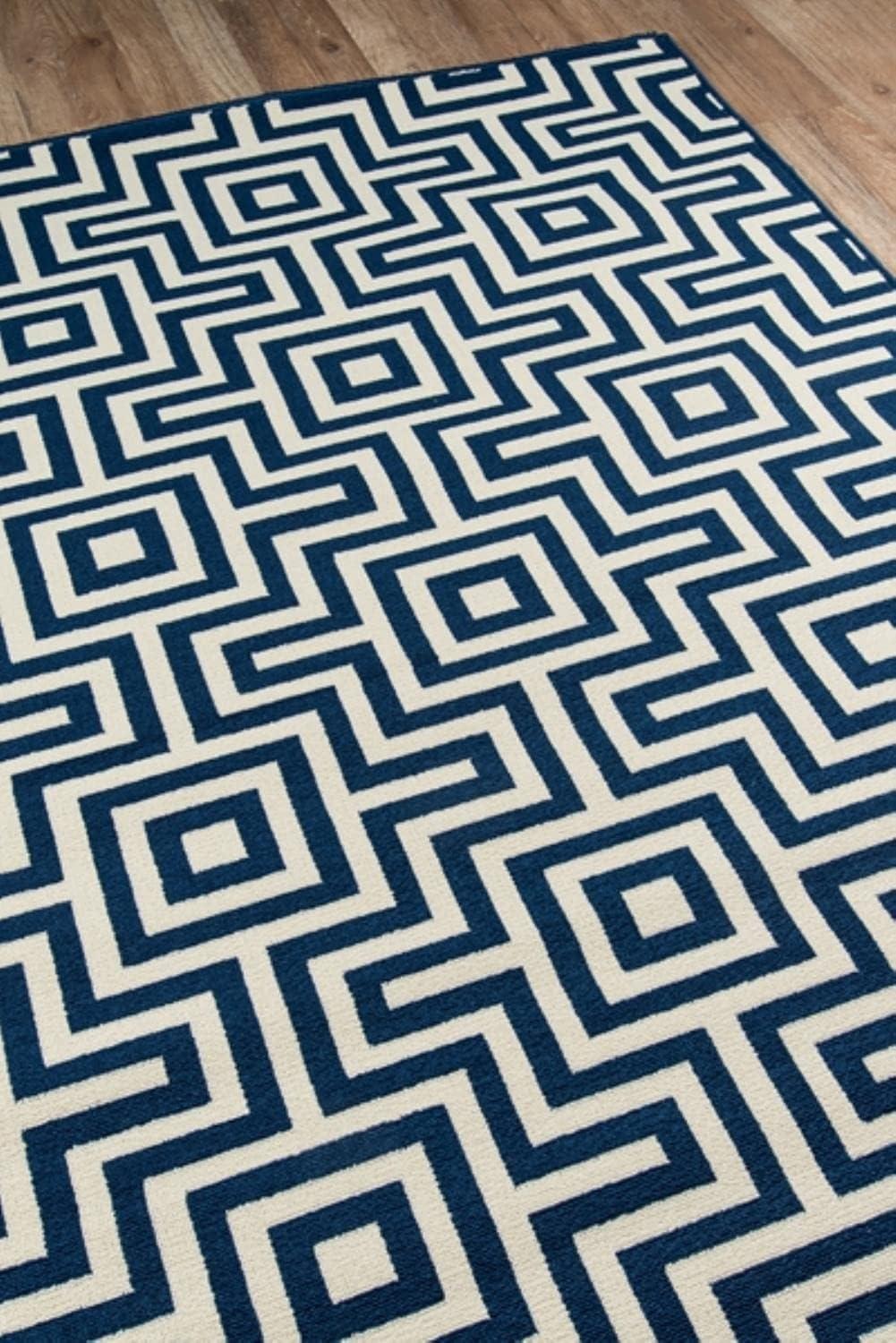 Momeni  Baja Retro Indoor Outdoor Rug Navy 1'8" x 3'7" Graphic, Geometric 2' x 3' Outdoor, Indoor Entryway, Kitchen, Patio Ivory Rectangle