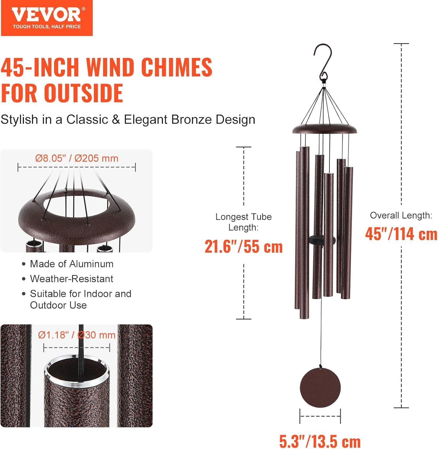 45" Bronze Deep Tone Memorial Wind Chimes with 6 Aluminum Tubes