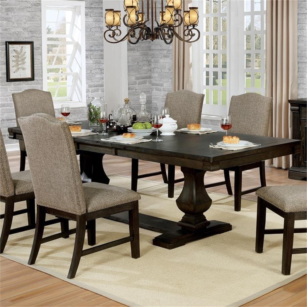 Espresso Solid Wood Extendable Dining Table with Double Pedestal Base