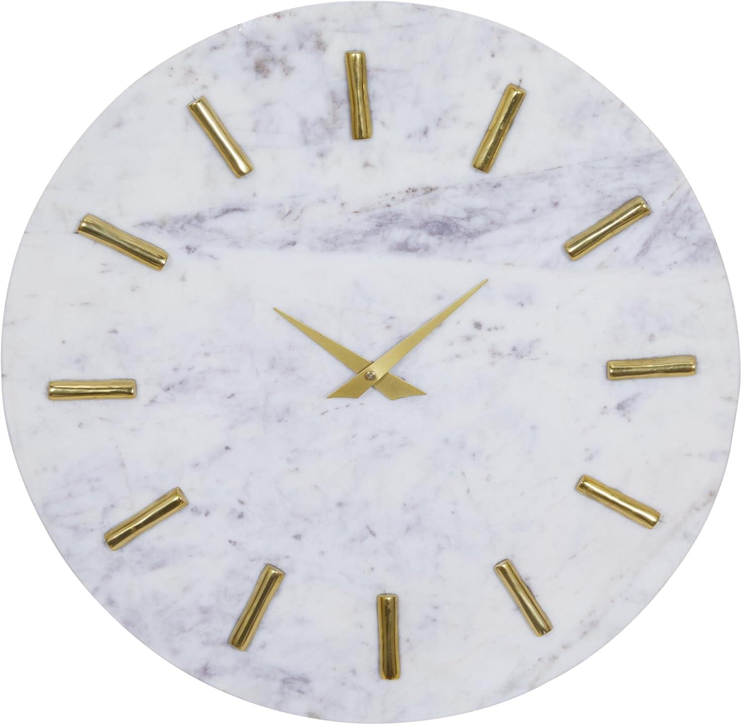 CosmoLiving by Cosmopolitan 15" White Marble Wall Clock with Gold Metal Accents