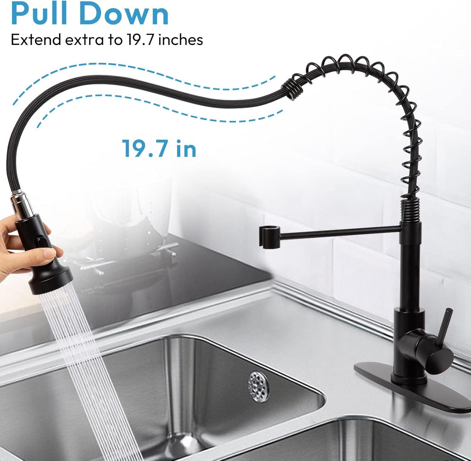 Kitchen Faucet With Pull Down Sprayer, Single Handle Spring Faucet For Sink Farmhouse Rv Laundry Room