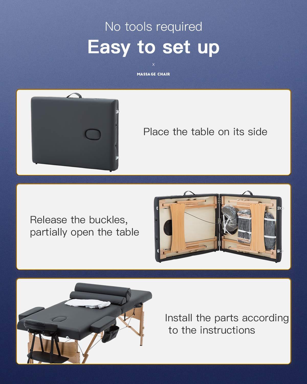 FDW Massage Table 73 Inch Heigh Adjustable 2 Fold Portable Massage Table W/Sheet Cradle Cover 2 Bolster Hanger Facial Salon Tattoo Bed (Black)