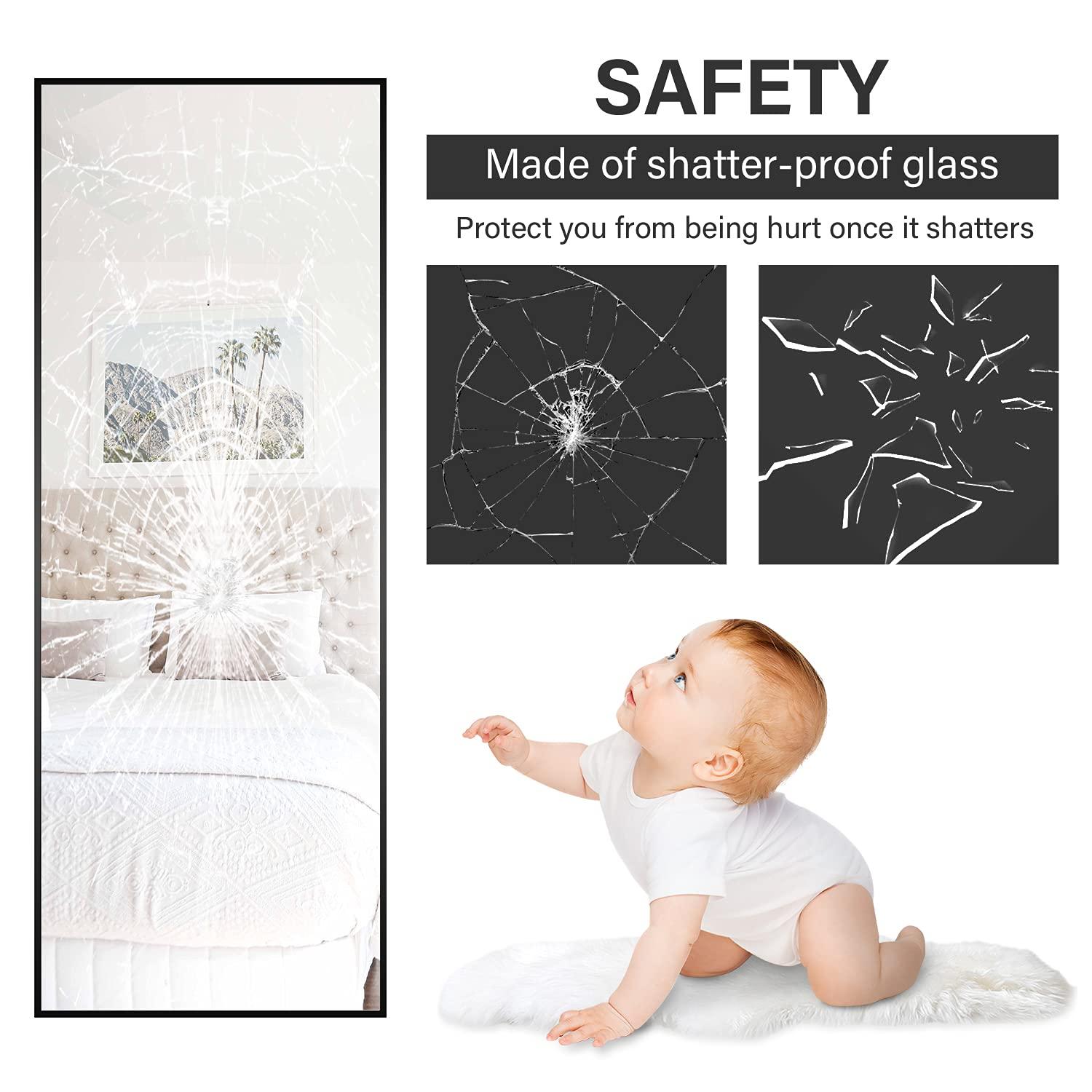 YSSOA Full Length Mirror - Standing & Leaning, Large Bedroom Mirror with Black Aluminium Frame, 65"x22"