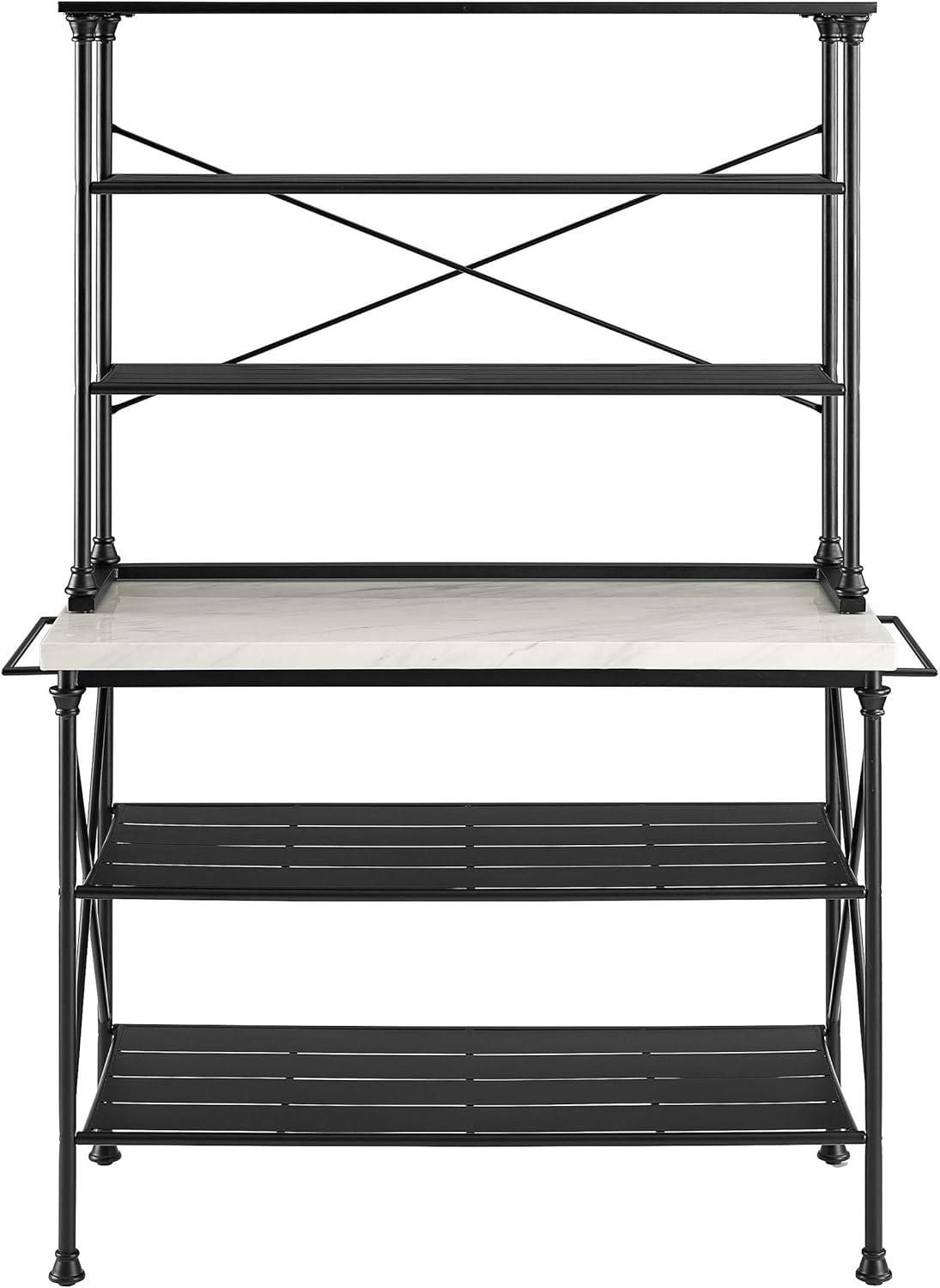 Madeleine Kitchen Island and Hutch Matte Black - Crosley: Veneer Surface, Metal Frame, 6 Open Shelves