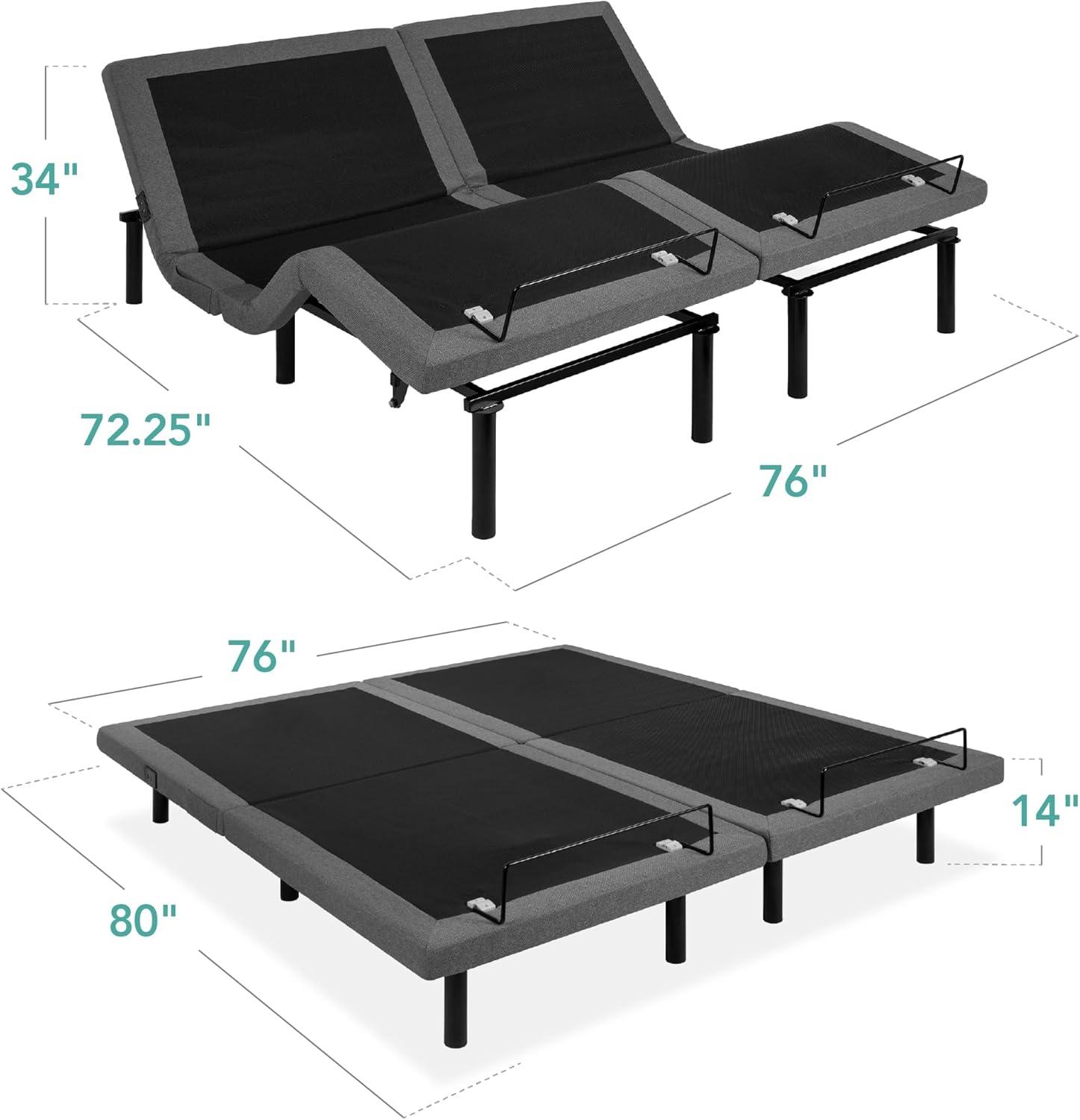 Split King Adjustable Metal Frame Upholstered Bed Base with Massage and USB Ports