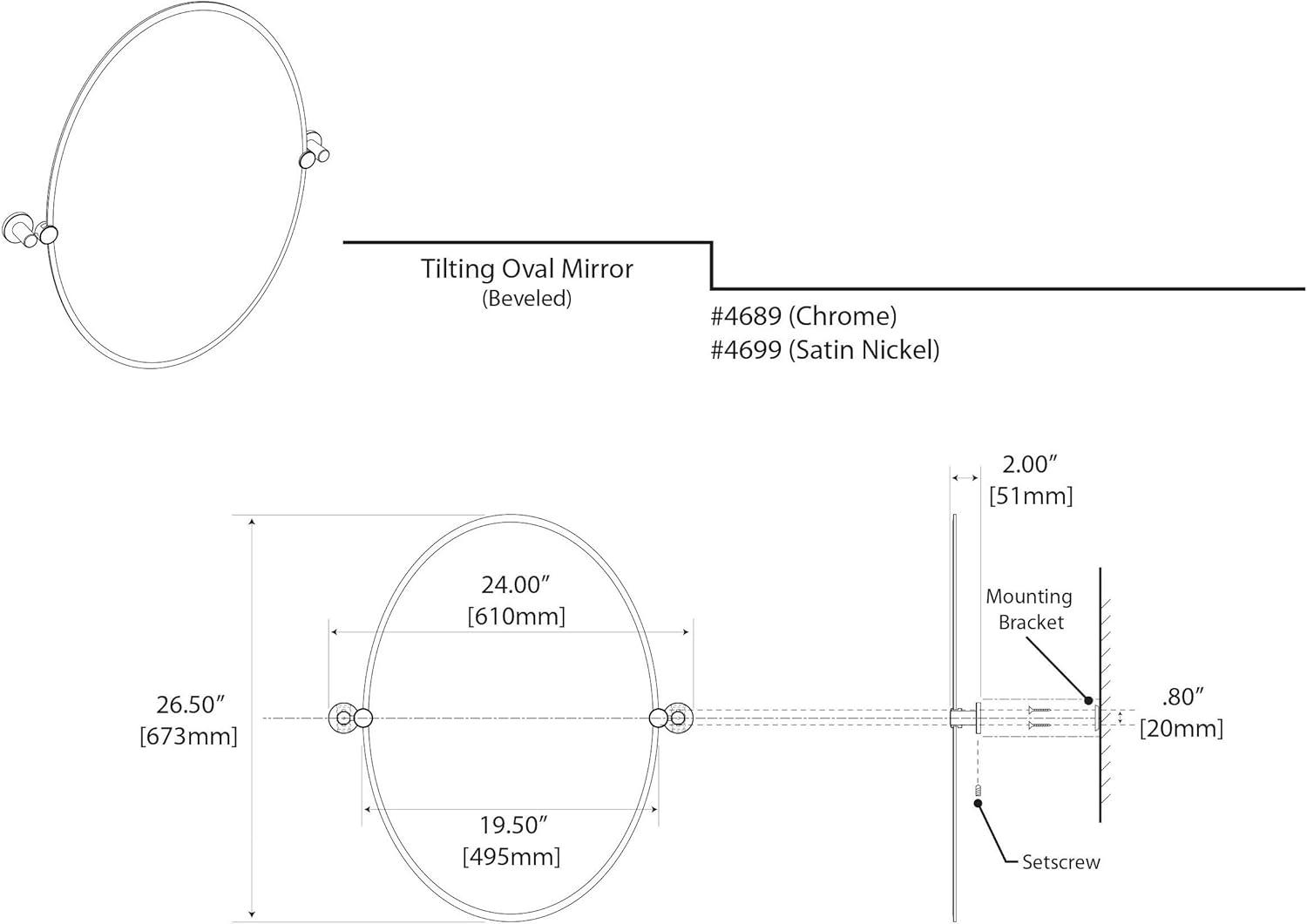 Elegant Chrome Frameless Oval Pivoting Bathroom Mirror