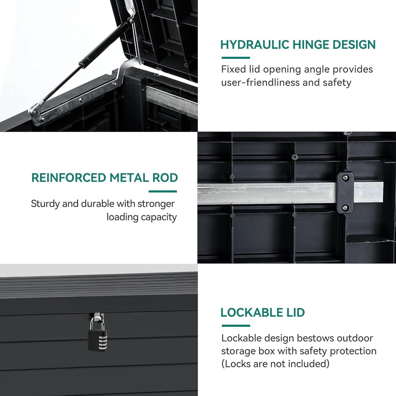 GEMBIK 120 Gallon Large Deck Box Waterproof Outdoor Storage Box, Resin Louvered Patio Storage , Black