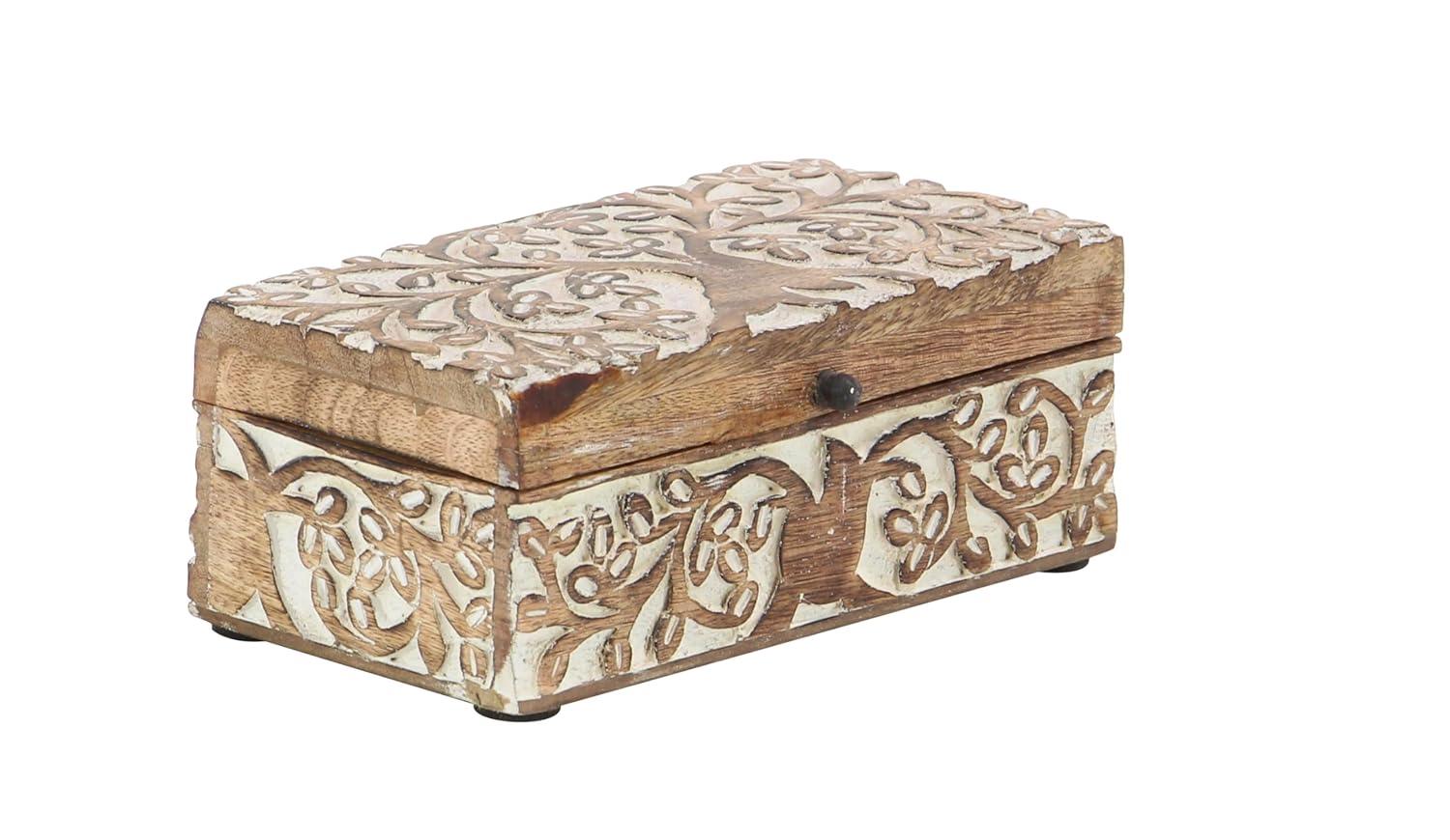 Olivia & May Set of 3 Rustic Carved Mango Wood Boxes : Handmade Keepsake Storage