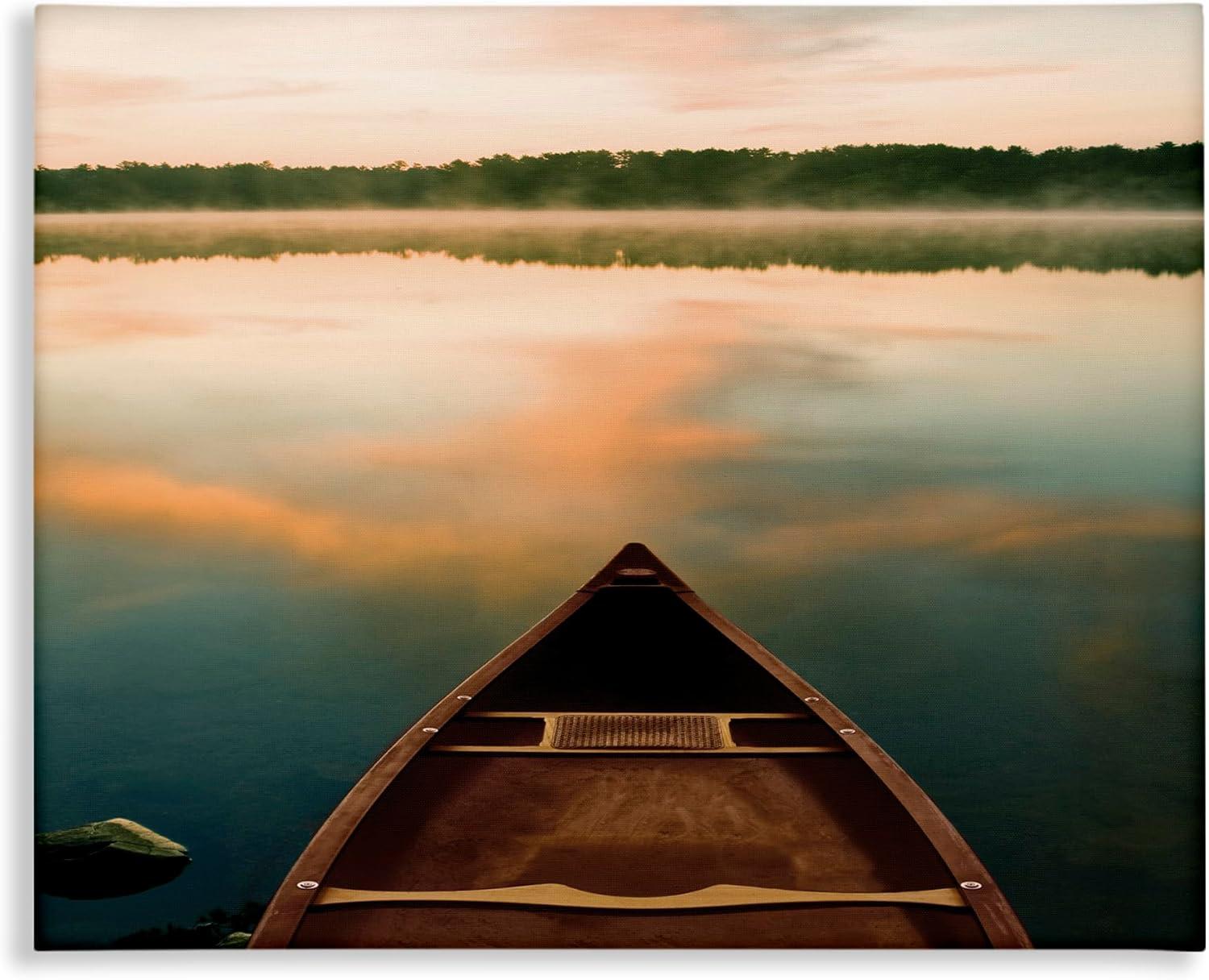 Stupell Industries Canoe on Lake Warm Sunrise Water Reflection